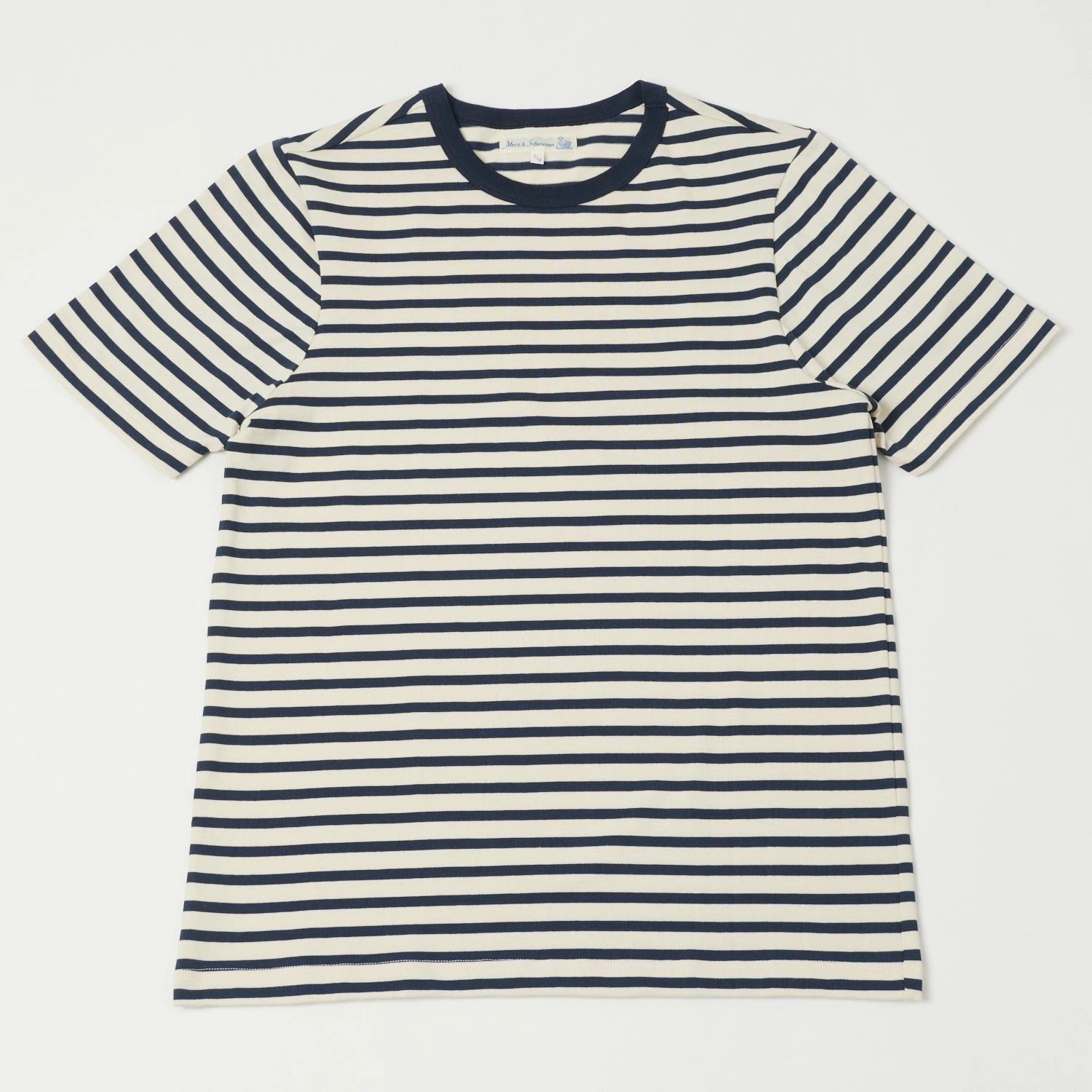 Comfortable Layering Sleek Fit Merz b. Schwanen 2M14 Striped Relaxed T-Shirt - Ink/Nature