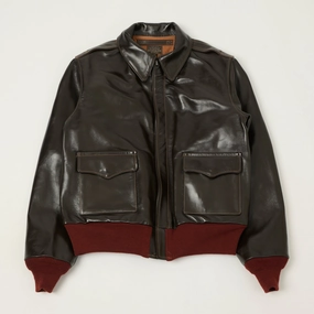 Buzz Rickson's A-2 'A.C.Contract' Leather Flight Jacket - Dark Brown Record Stand Collar