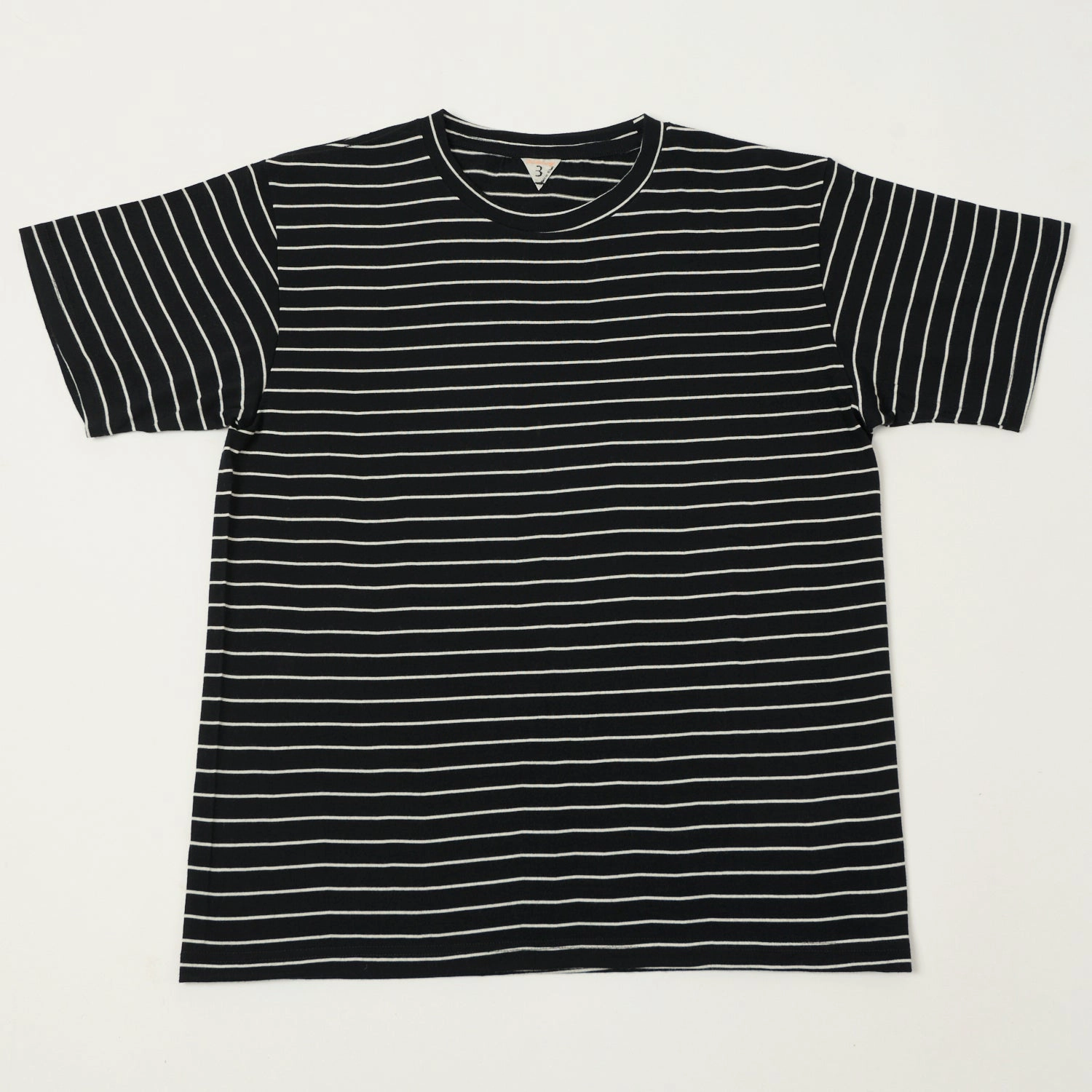 FilMelange 'Wolf' Merino Wool Tenjiku Tee - Black/White Comfy Fit Ribbed Collar Trim