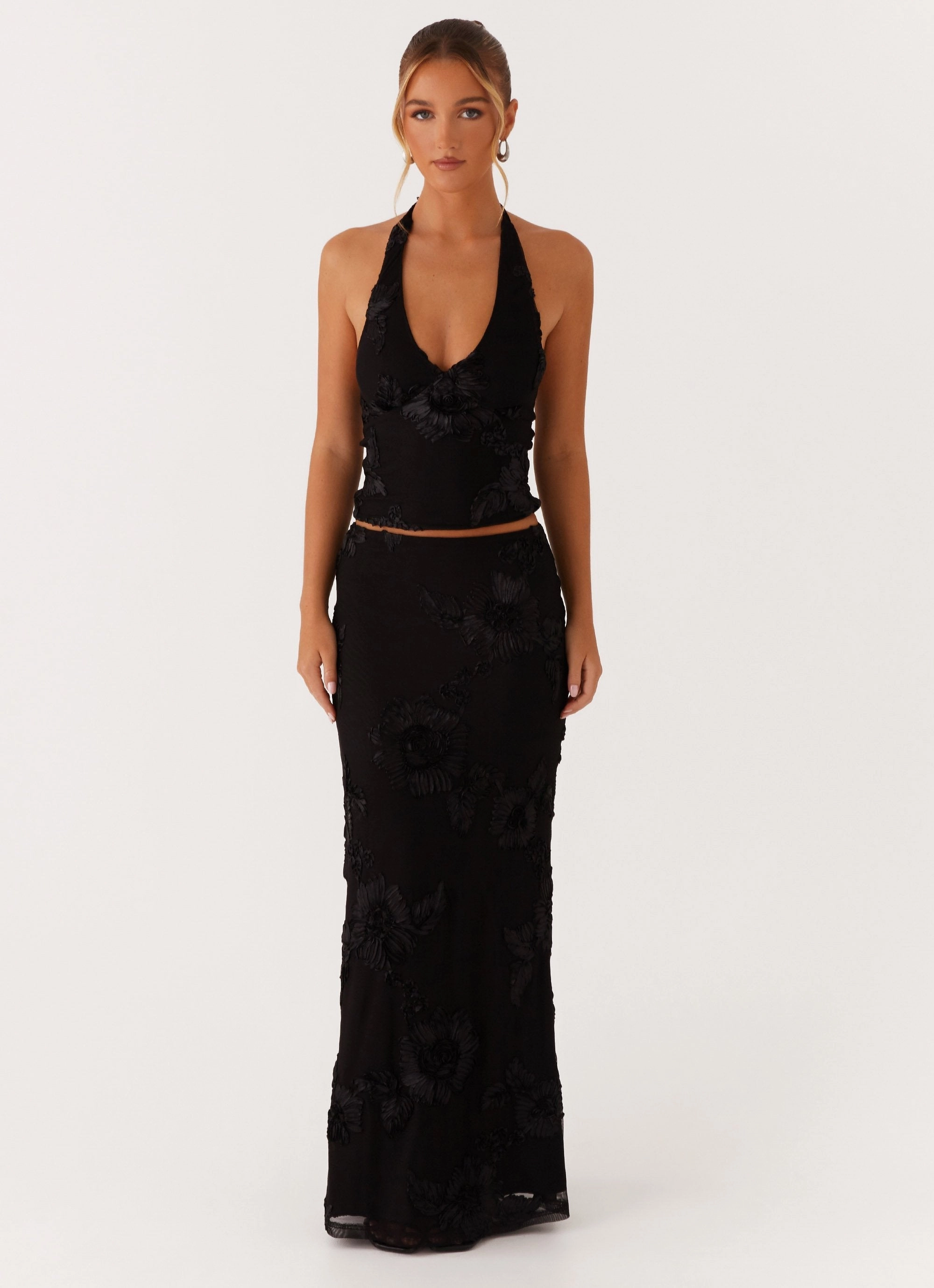 Radiate Halterneck Top - Black Statement-Print Edge Shape