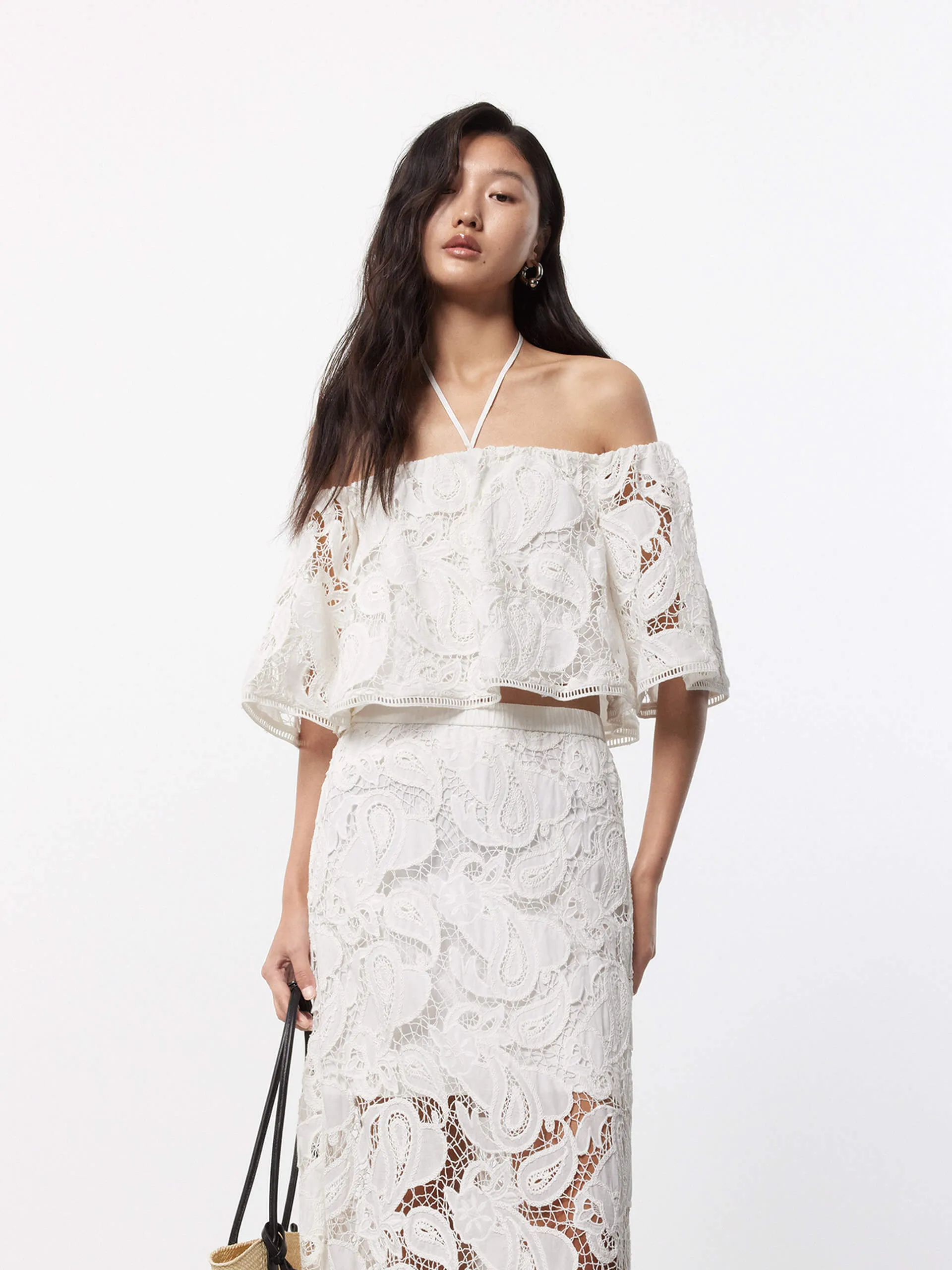 Off Shoulder Lace Blouse Business casual Handcrafted Detail