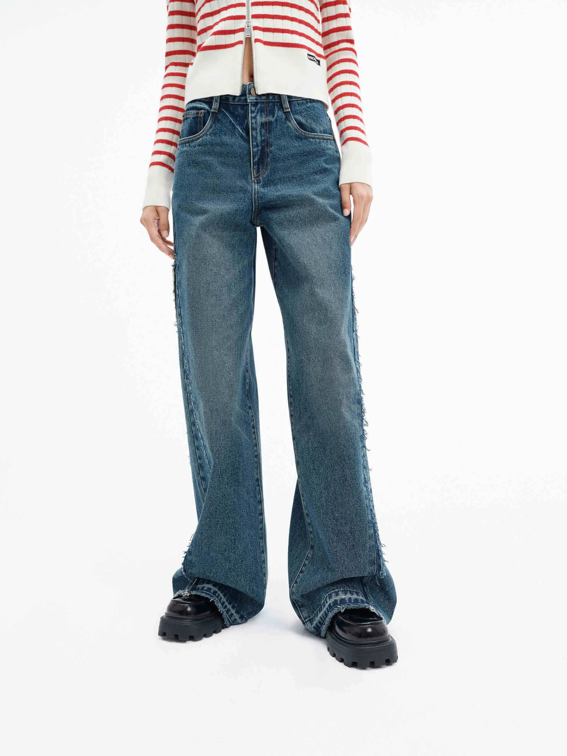 Neutral Choice Stretch Unisex Wear Classic Wear Raw Trim Detail Cotton Jeans