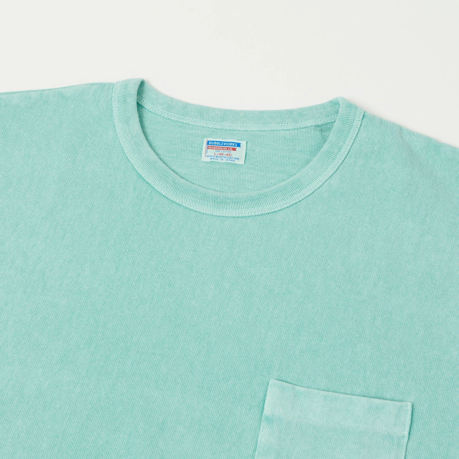 contrast Casual Wearable Dubbleworks Heavy Fabric Pigment Pocket Tee - Light Turquoise