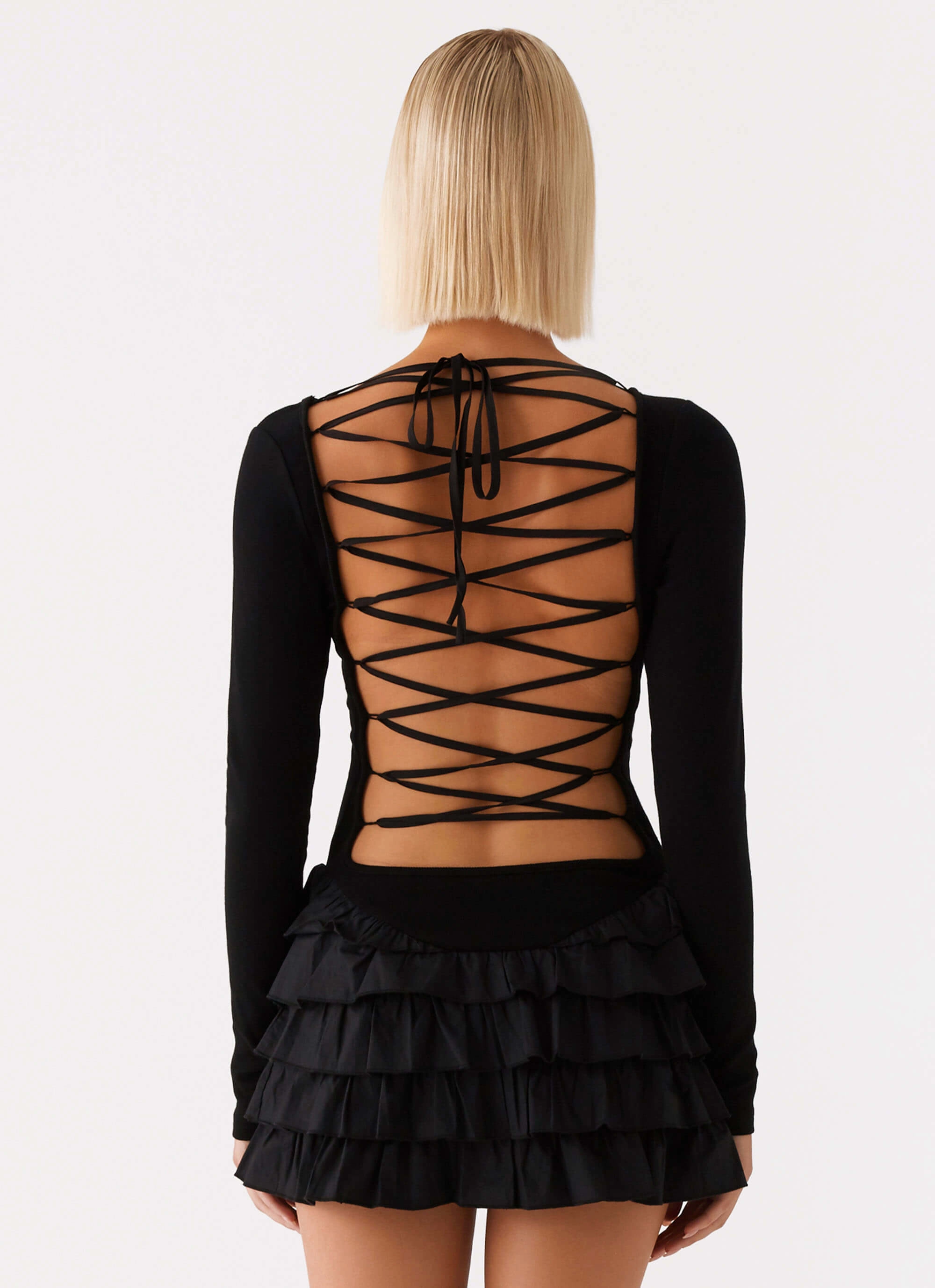 Moon Rising Long Sleeve Mini Dress - Black Day Chic