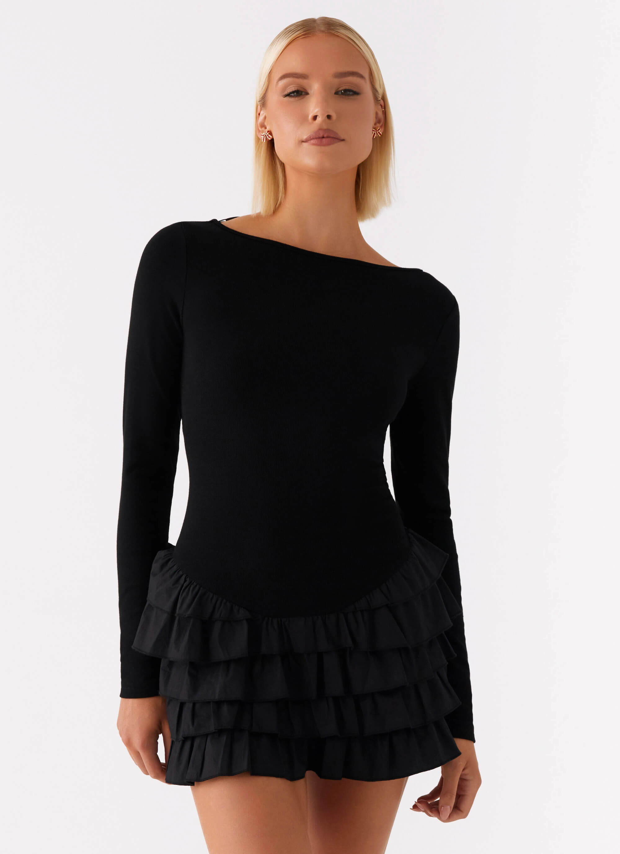 Moon Rising Long Sleeve Mini Dress - Black Heart Glow