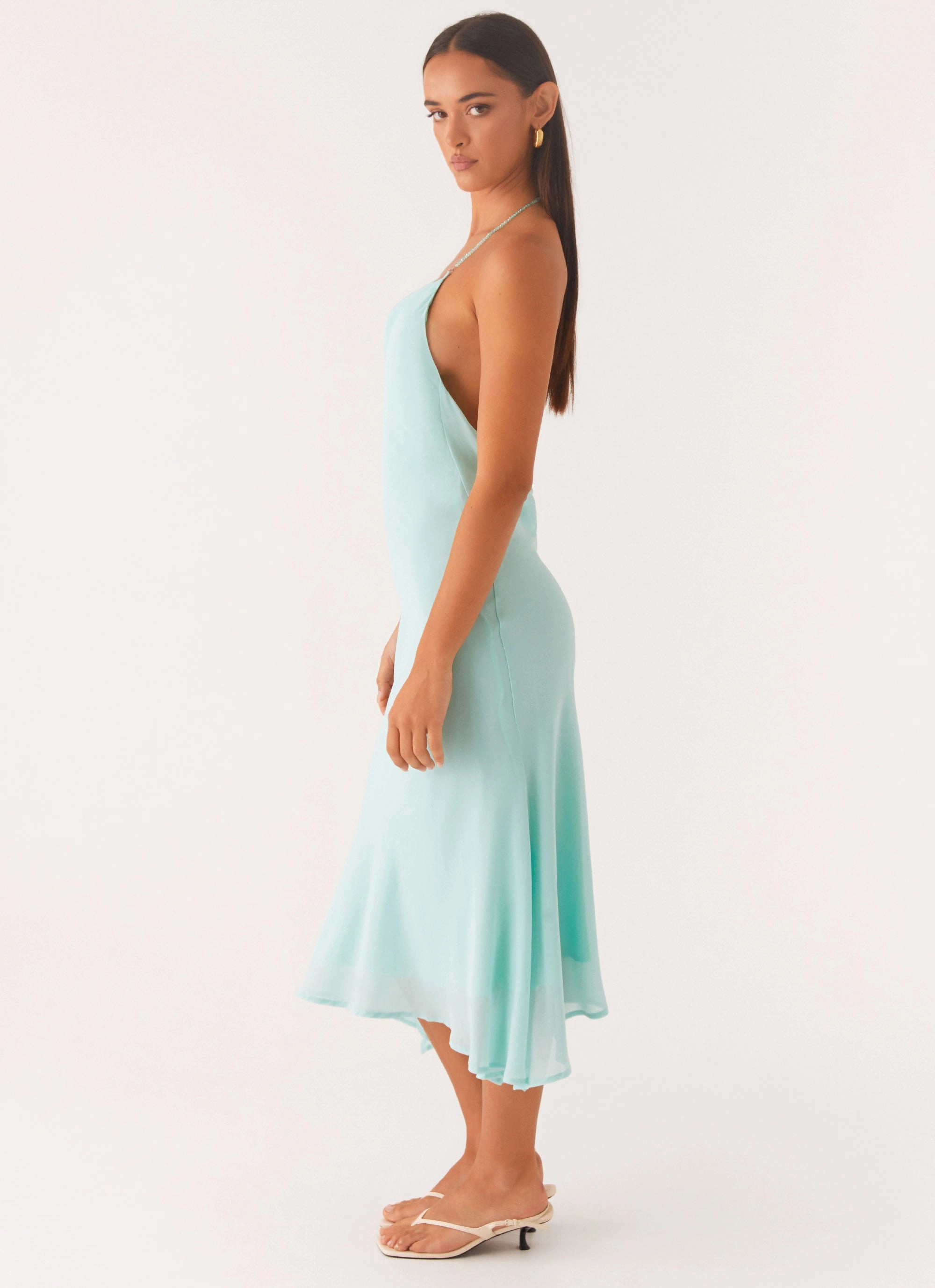 Deep Dive Midi Dress - Pale Blue Mesh-Sleeve