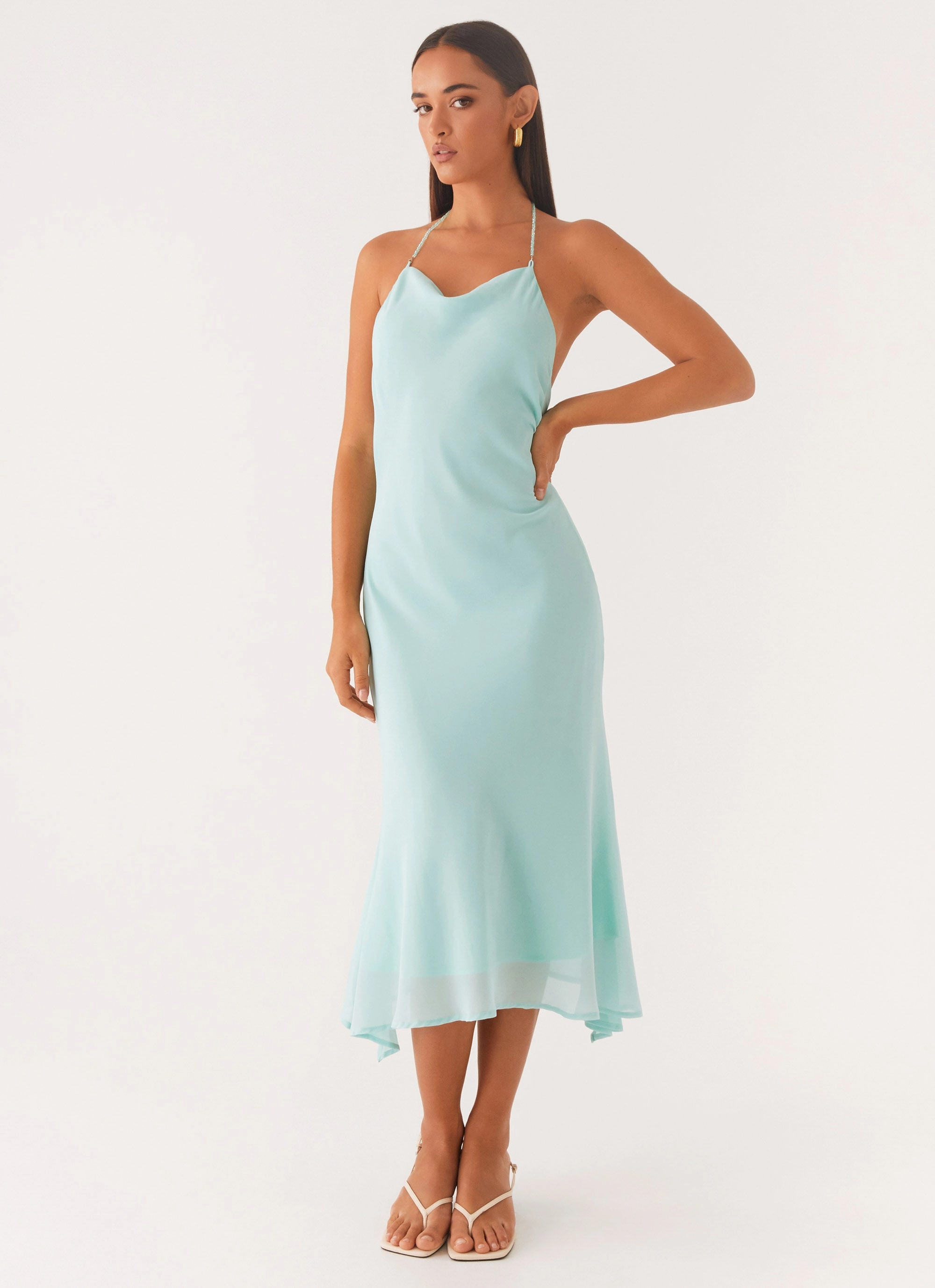Calm Drape Deep Dive Midi Dress - Pale Blue