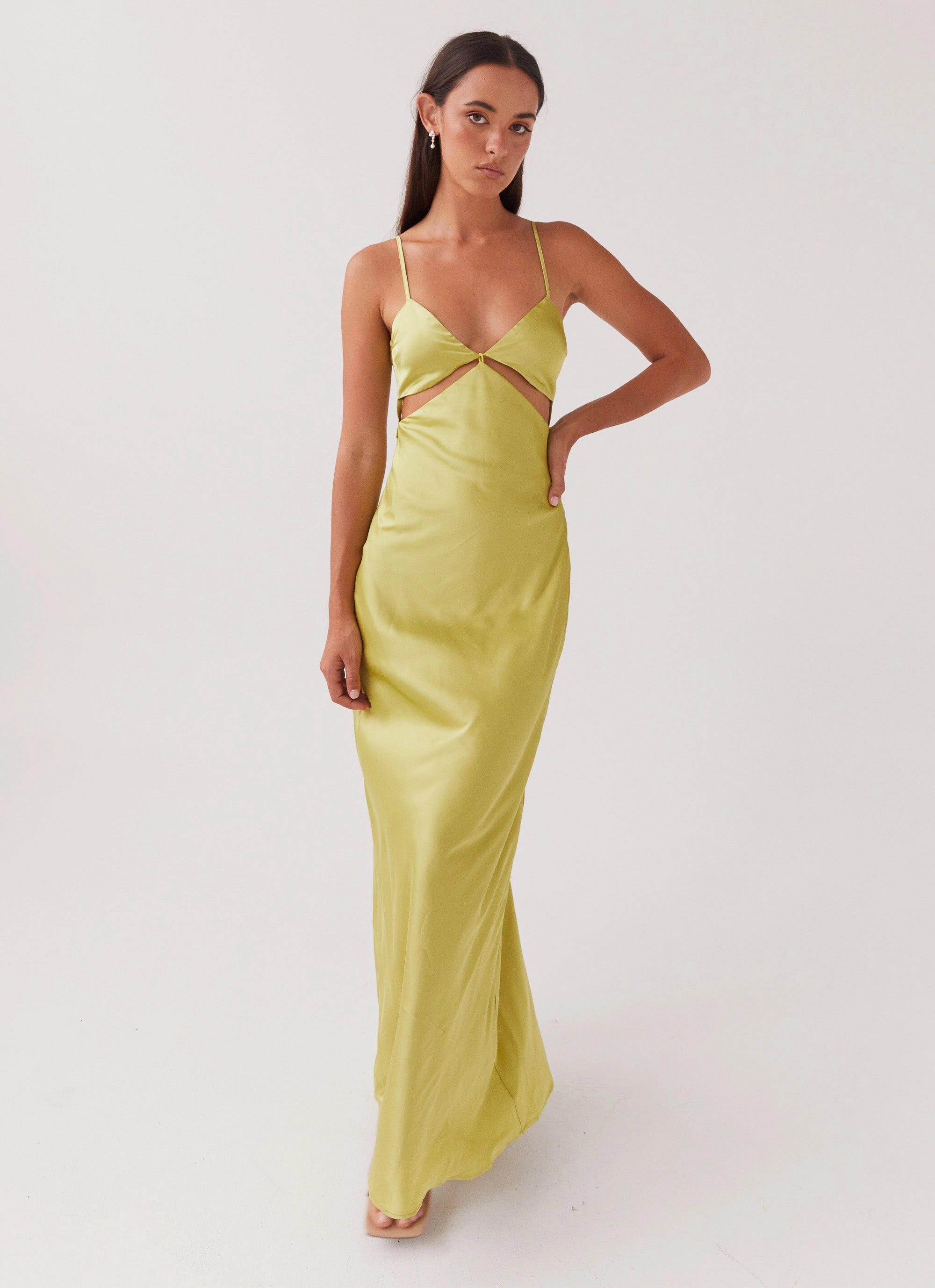 Raylie Cut Out Maxi Dress - Chartreuse Travel Essential