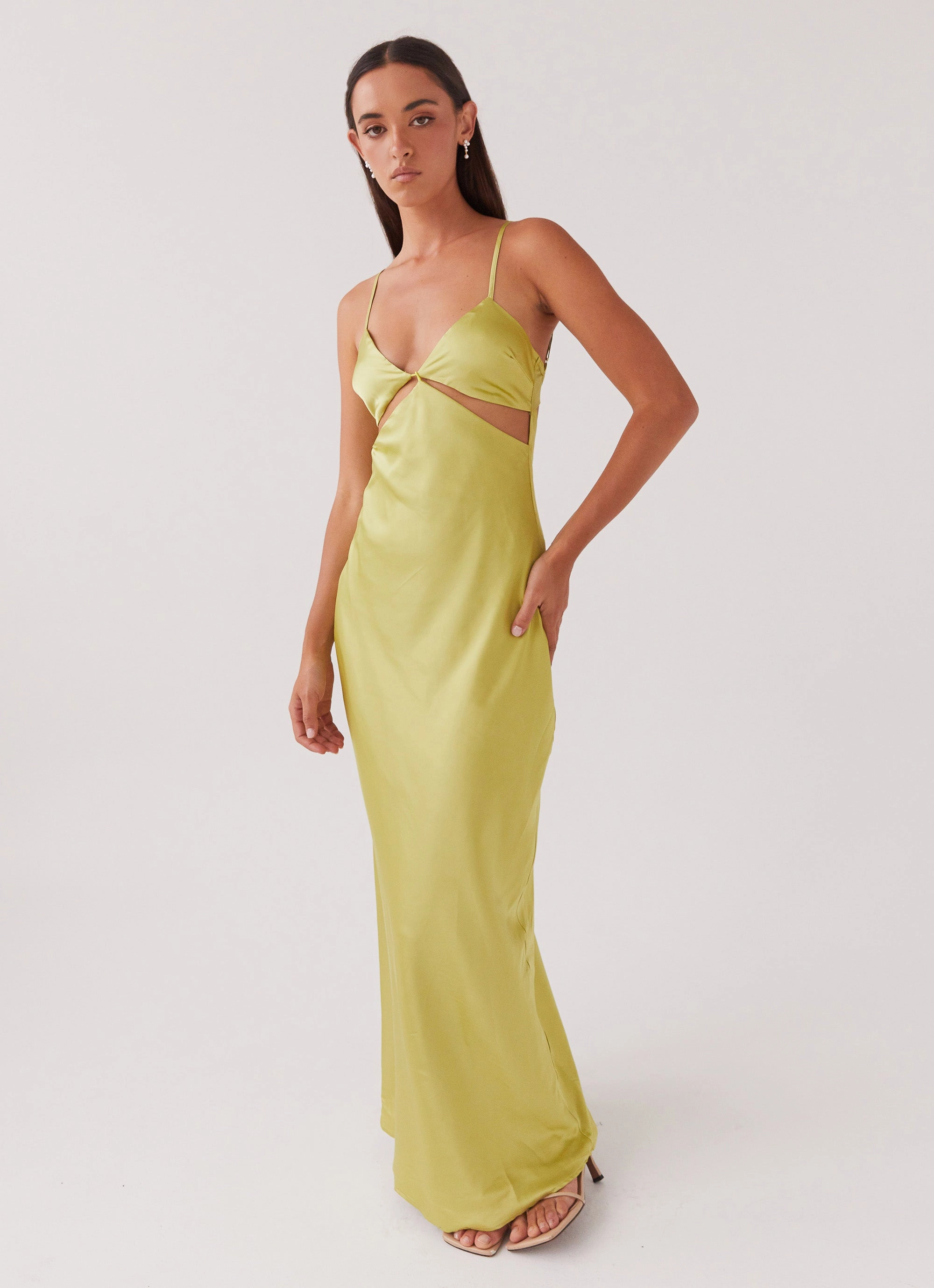 flowy style Casual weekend dress Raylie Cut Out Maxi Dress - Chartreuse