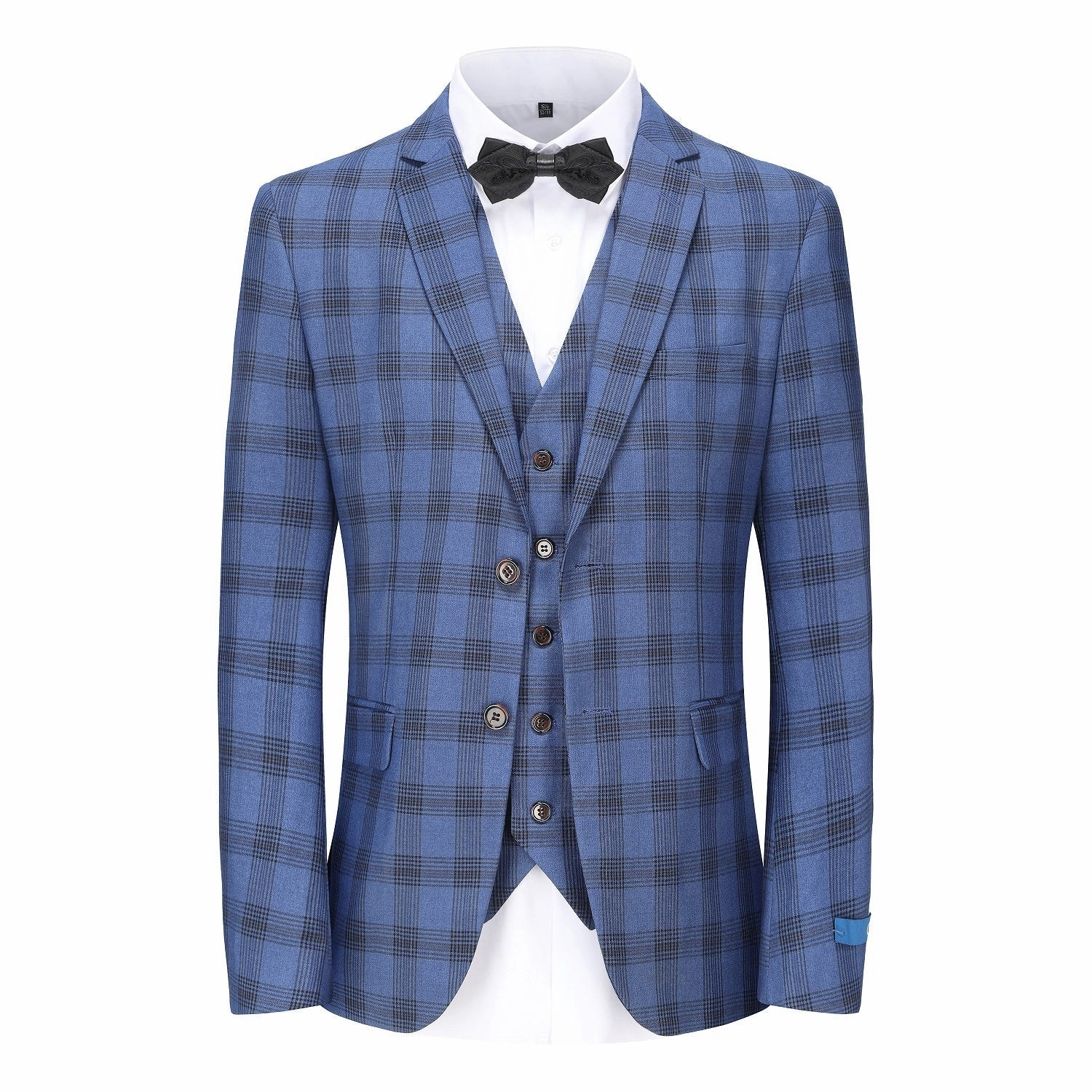 Men's 3-Piece Performance Stretch Slim Fit Blue & Black Plaid Suit Perfect Fit Sharp Look Design