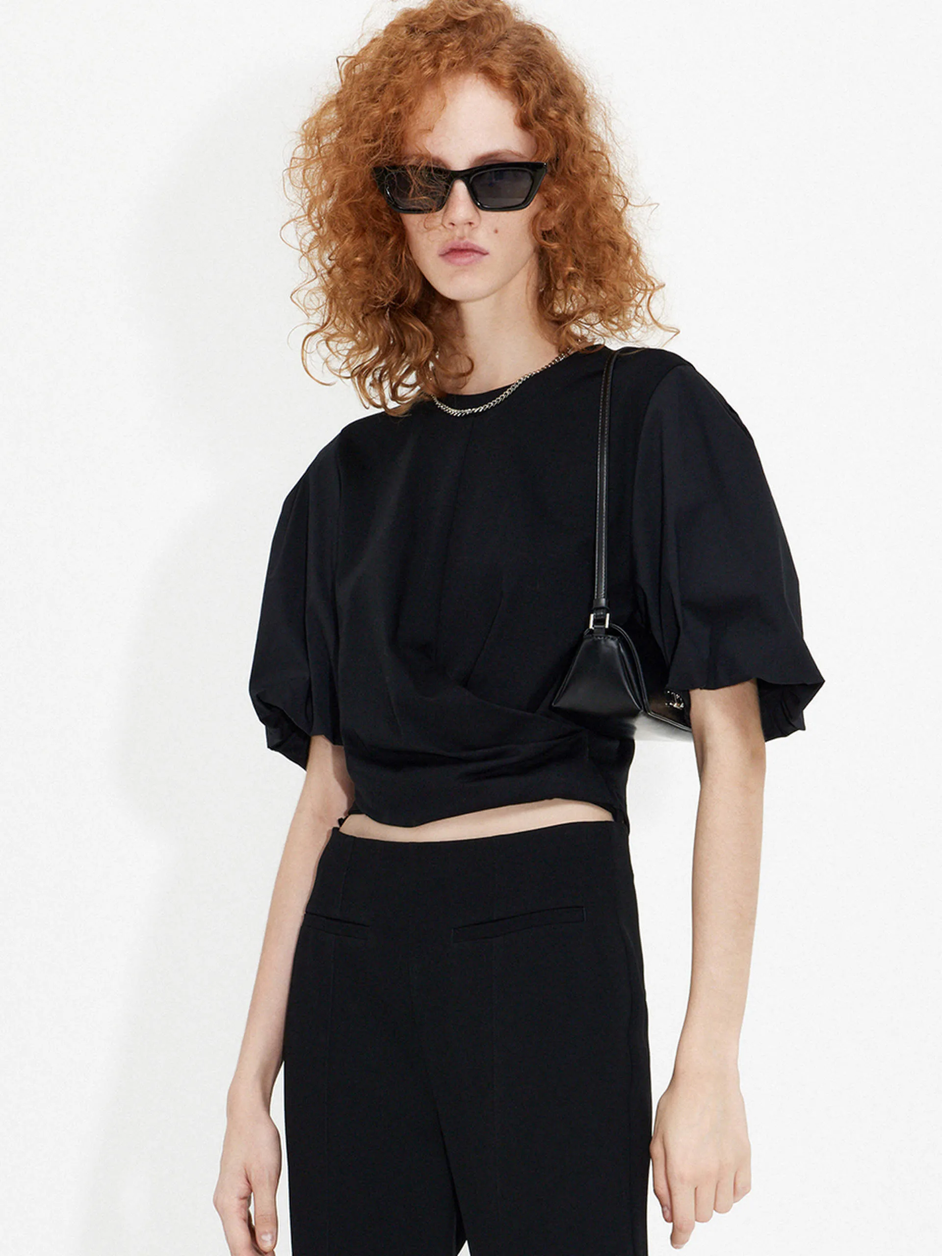 Puff Sleeves Cotton Top Eye-Catching Pattern Snag Free Surface