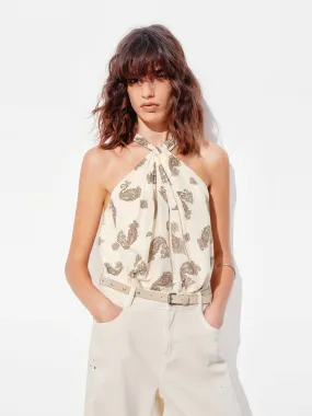 Cotton-Silk Blend Halterneck Top Sweat-Absorbing Dynamic Design