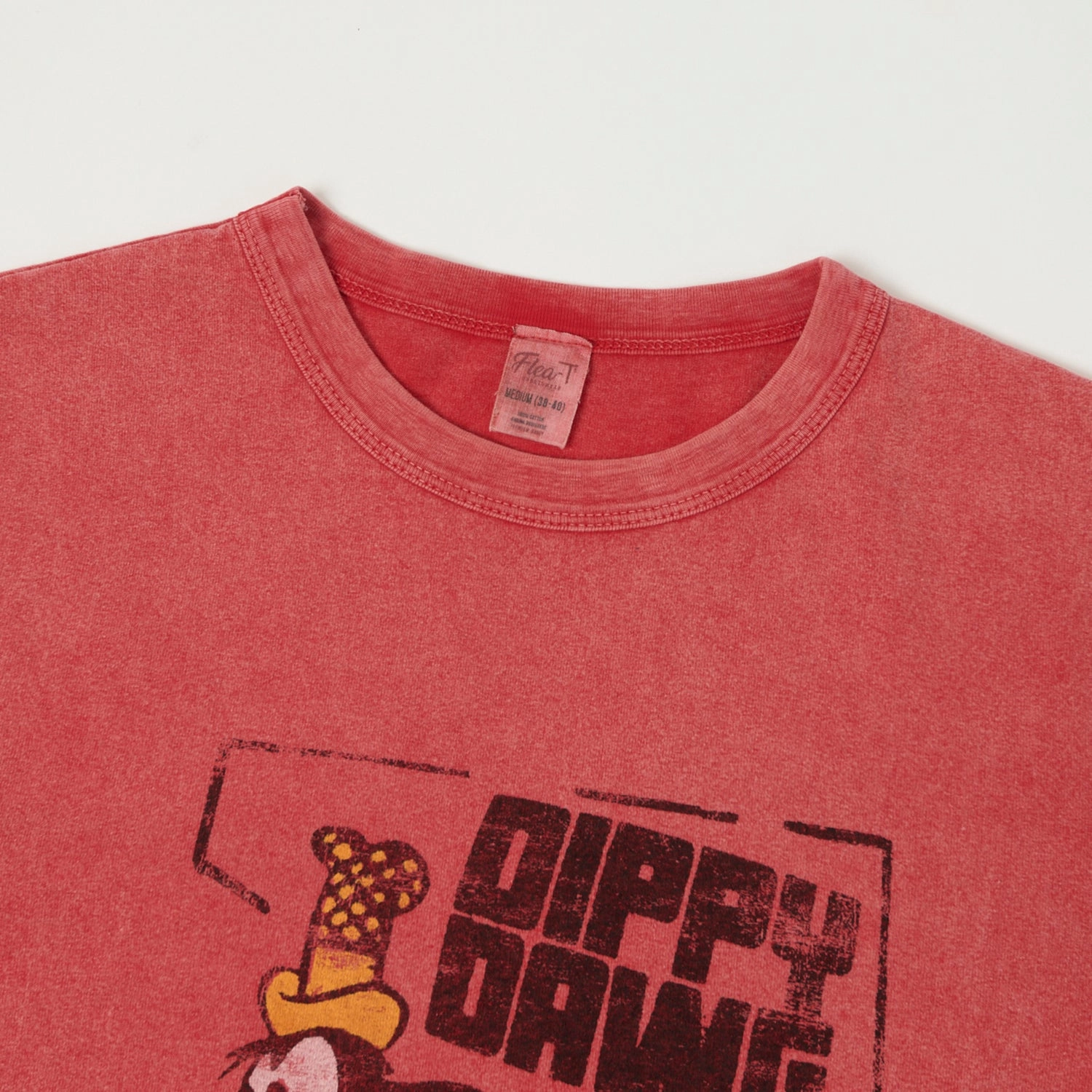 Flea-T 1950s Orange 'Dippy Dawg' T-Shirt - Red Ribbed collar Ultra Soft Finish