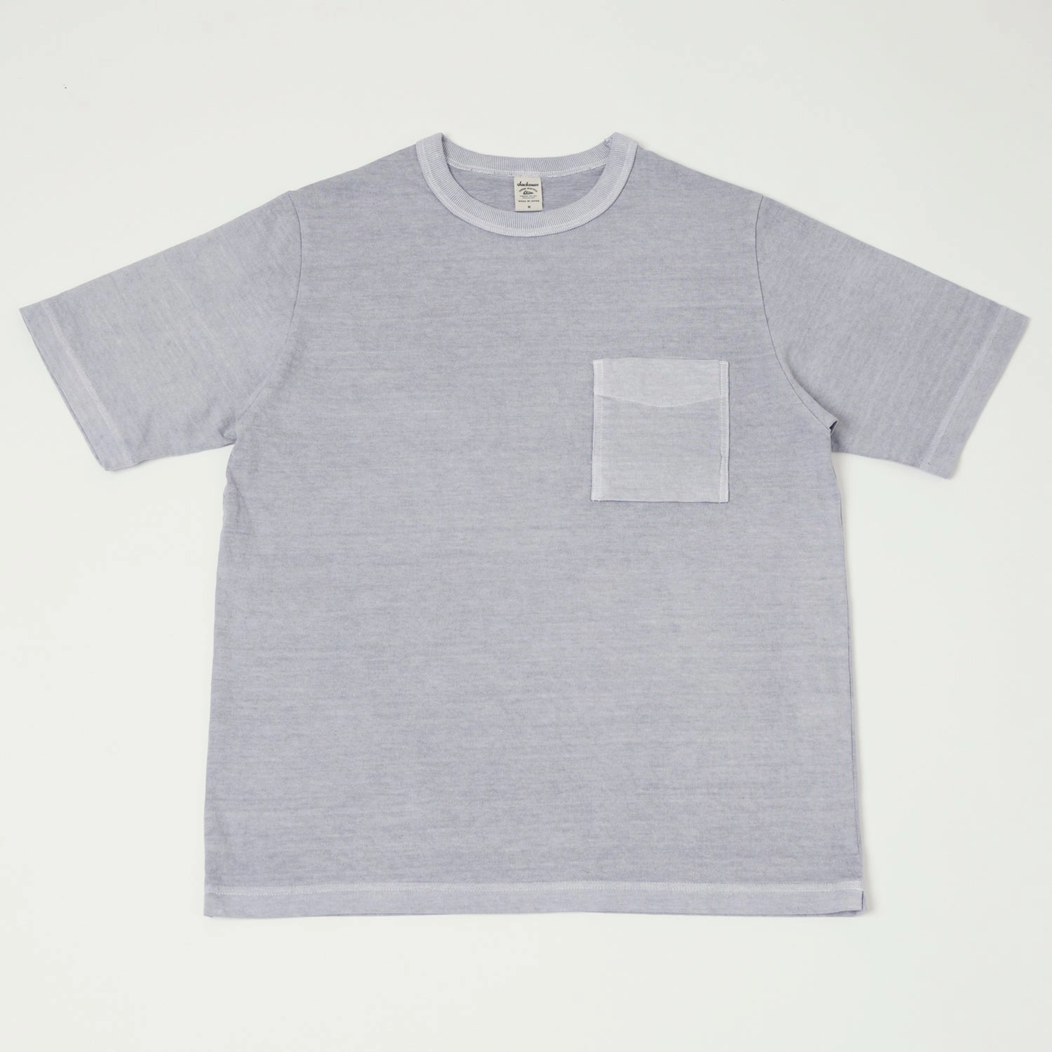 Jackman Pigment Dye Pocket T-Shirt - Fade Lilac Durable Stitching