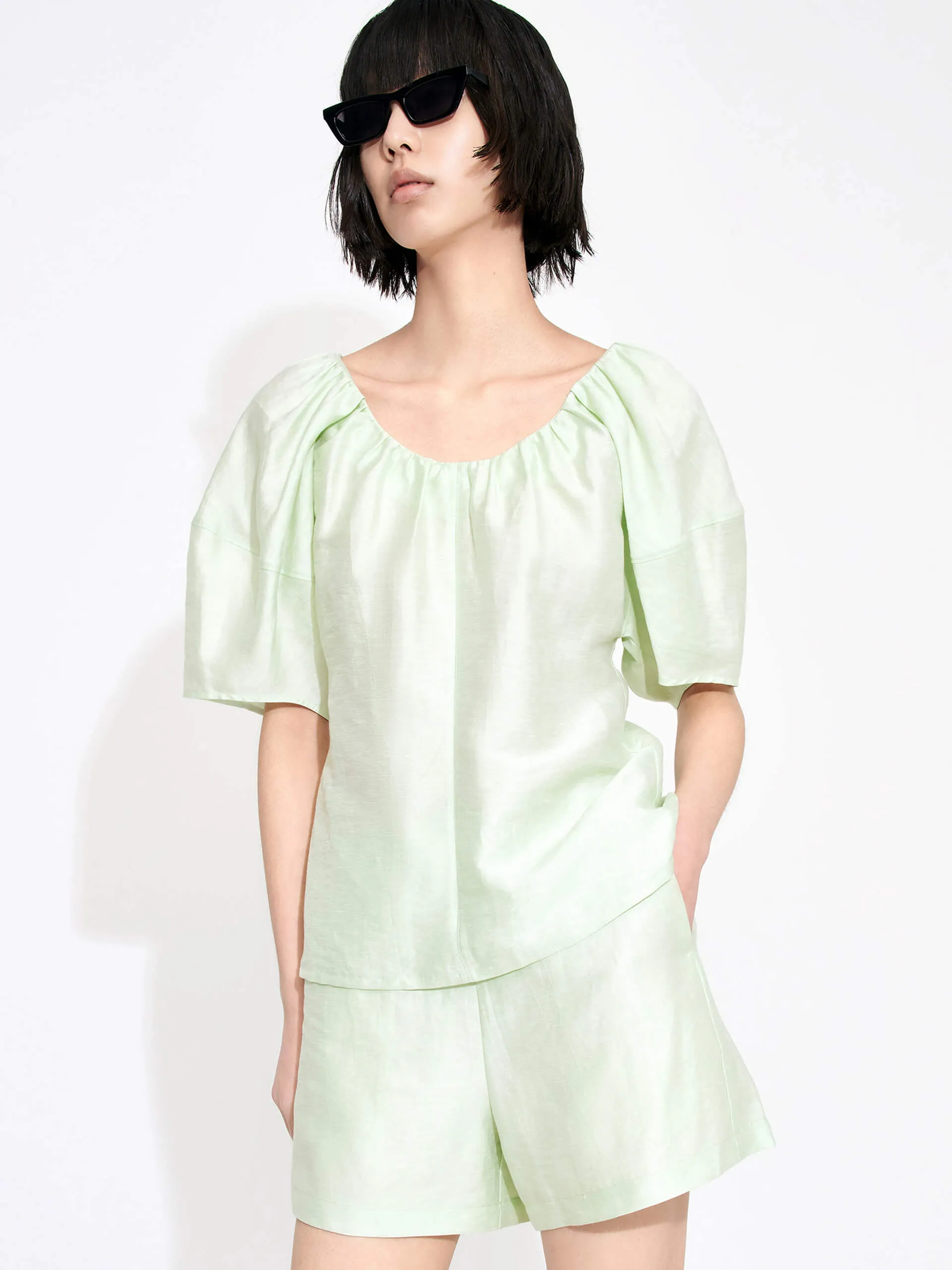 Minimalist Design Linen Blend Relaxed Top