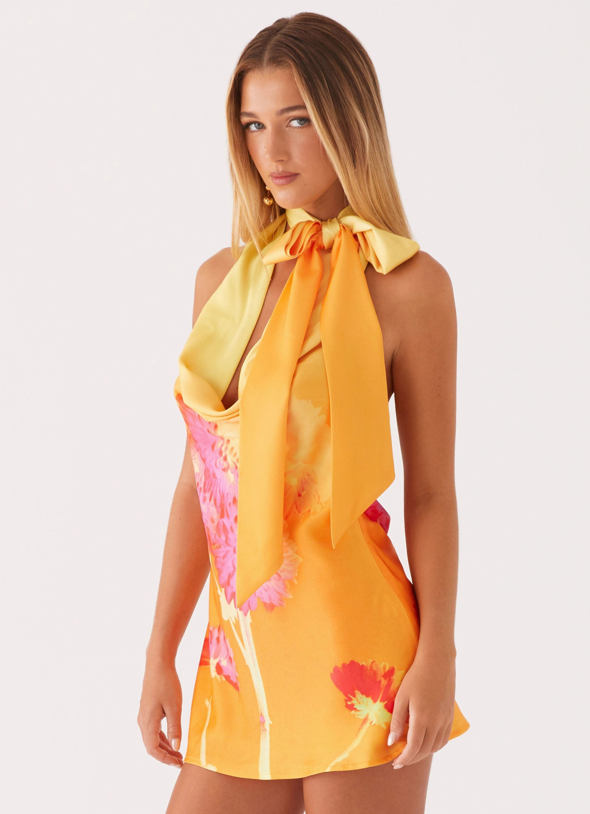 Heidi Mini Dress - Orange Floral Subtle Detail