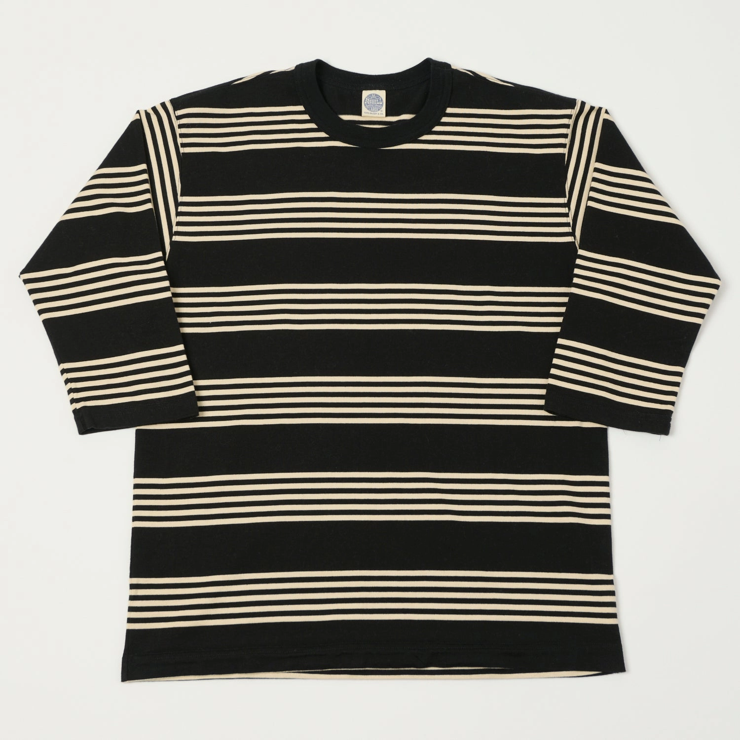 TOYS McCOY 'Multi Border Stripe' Quarter Sleeve Stripe T-Shirt - Ivory/Black Quick Layer Fit
