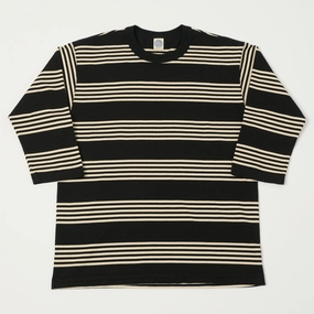 Seam Free Back men's clothing TOYS McCOY 'Multi Border Stripe' Quarter Sleeve Stripe T-Shirt - Ivory/Black