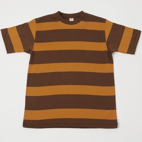 Warehouse & Co 4089 Border Stripe T-Shirt - Brown/Orange Essential Piece Quick Comfort