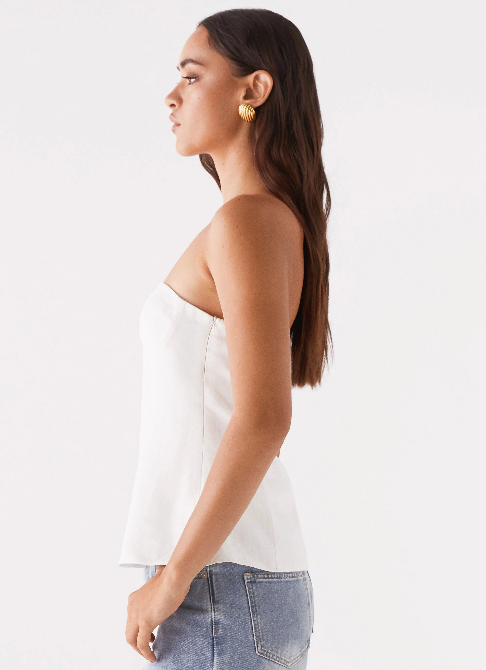 City Ready High Neck Rennie Linen Bustier Top - White