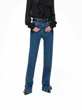 Quality Basic Lightweight Earthy Nature Lover Side Slit Straight Jeans