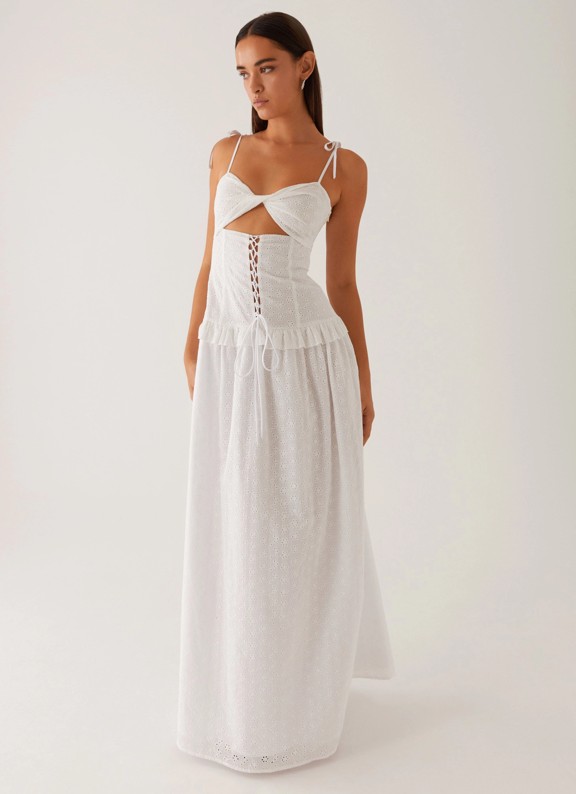 hypoallergenic Sleek Outline Reveria Twist Maxi Dress - Ivory