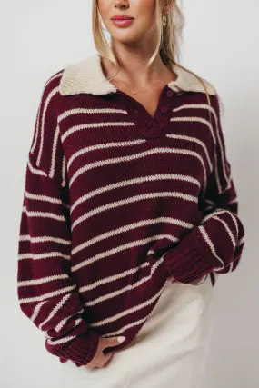 Rochelle Stripe Sweater with Contrast Collar in Burgundy Ventilated Mesh Panel Go-To Look