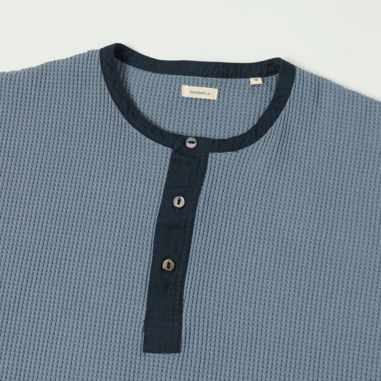 Smart Casual Look Nanamica Henley Neck Thermal T-Shirt - Blue Gray