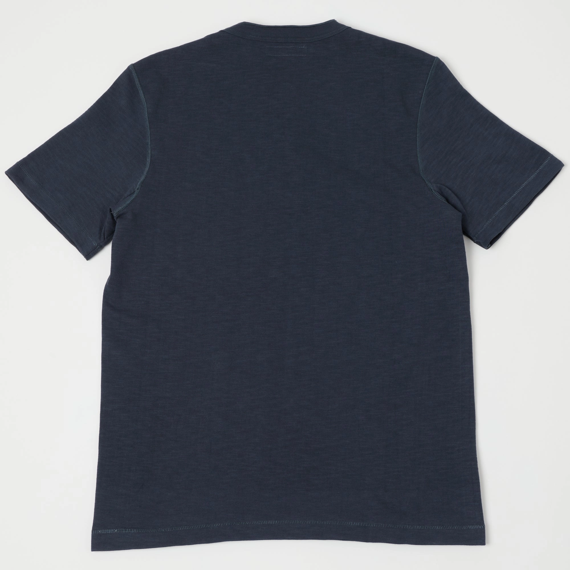Merz b. Schwanen 2S04SL Heavyweight Short Sleeve Henley - Navy Anti Odor Technology Yarn Dyed Stripes