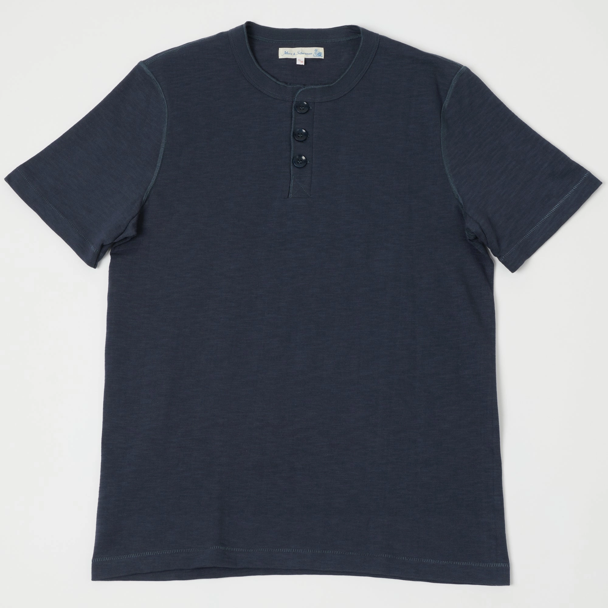 Merz b. Schwanen 2S04SL Heavyweight Short Sleeve Henley - Navy Soft Material Soft And Comfortable
