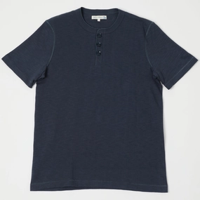 Merz b. Schwanen 2S04SL Heavyweight Short Sleeve Henley - Navy Soft Material Soft And Comfortable