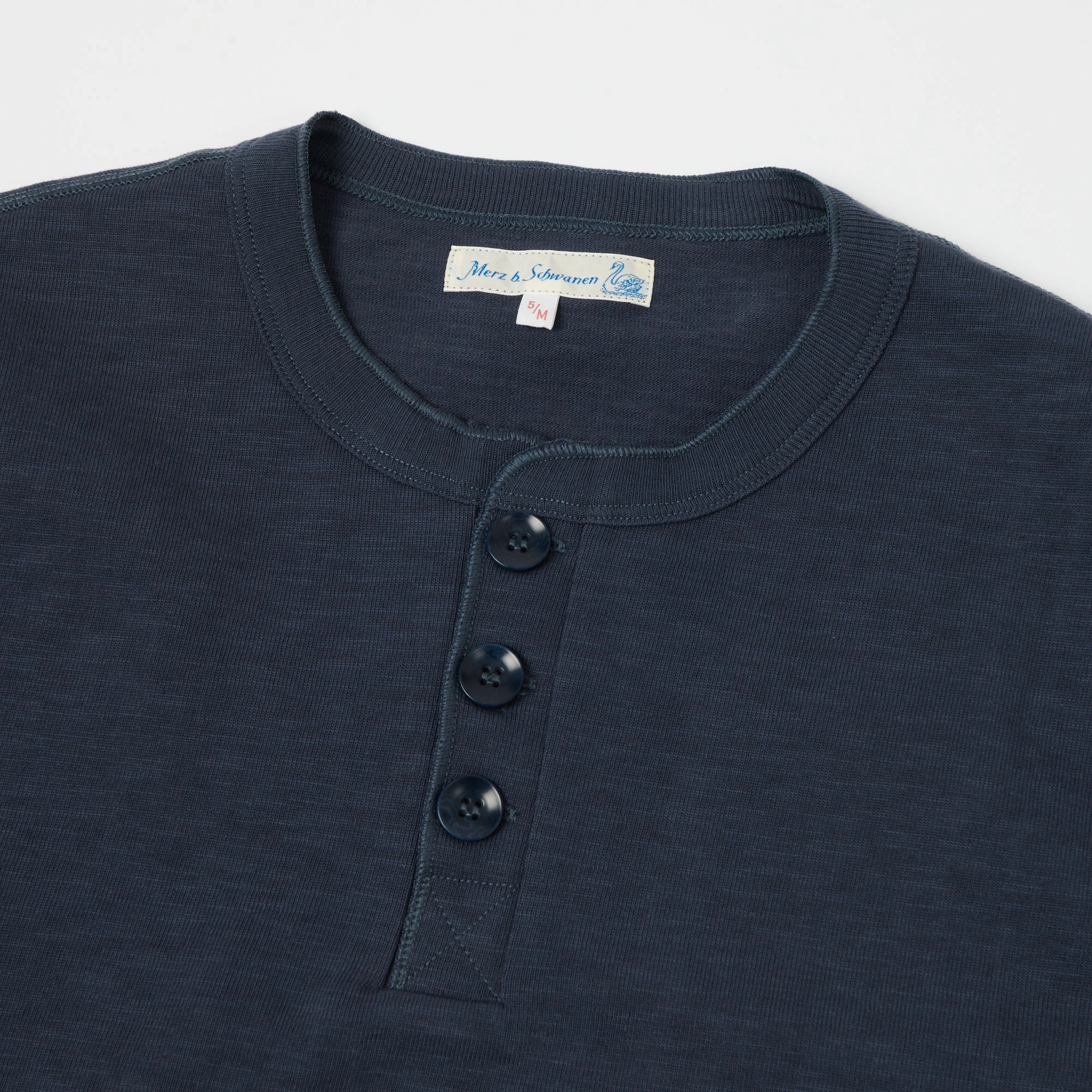 Merz b. Schwanen 2S04SL Heavyweight Short Sleeve Henley - Navy Stylish and Easygoing Chic Outfit