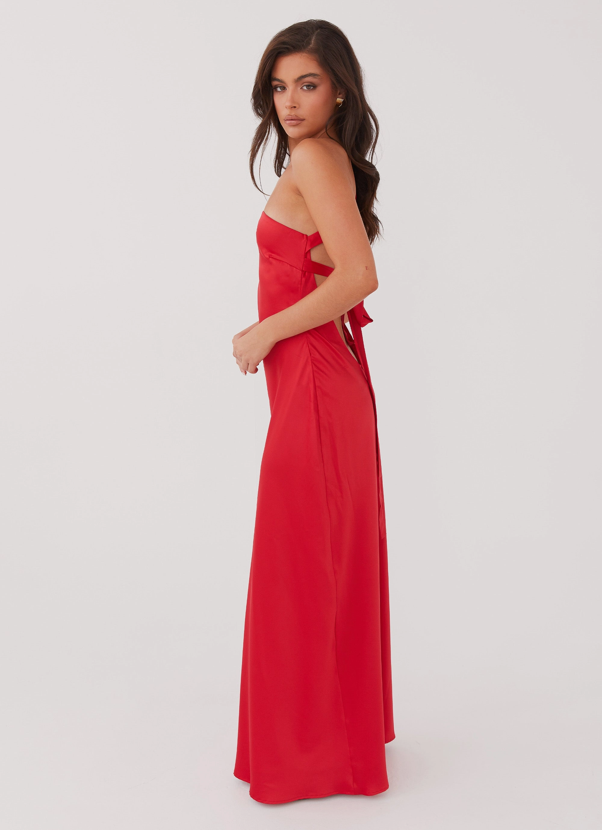 Delancy One Shoulder Maxi Dress - Rouge Red Gentle Fit Grace Vibe