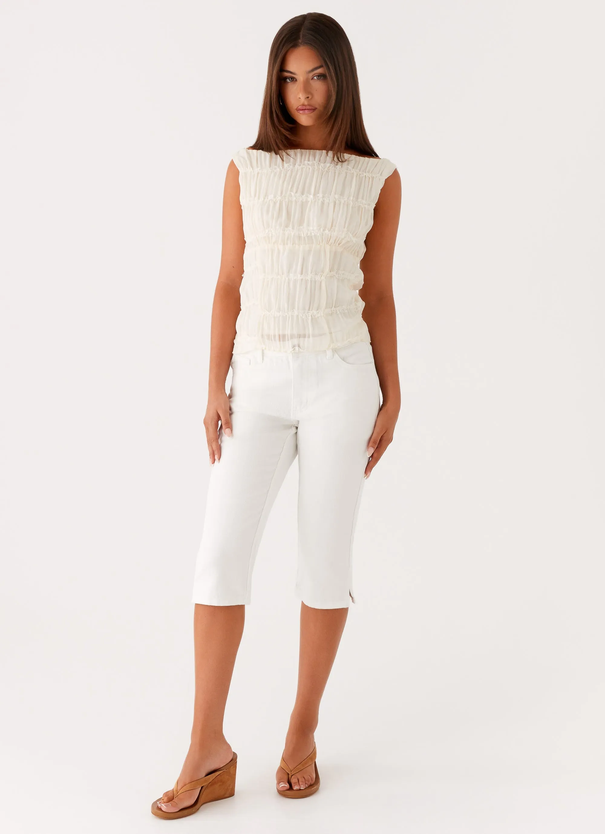 Basic Layers Rocco Denim Capri Pants - Off White