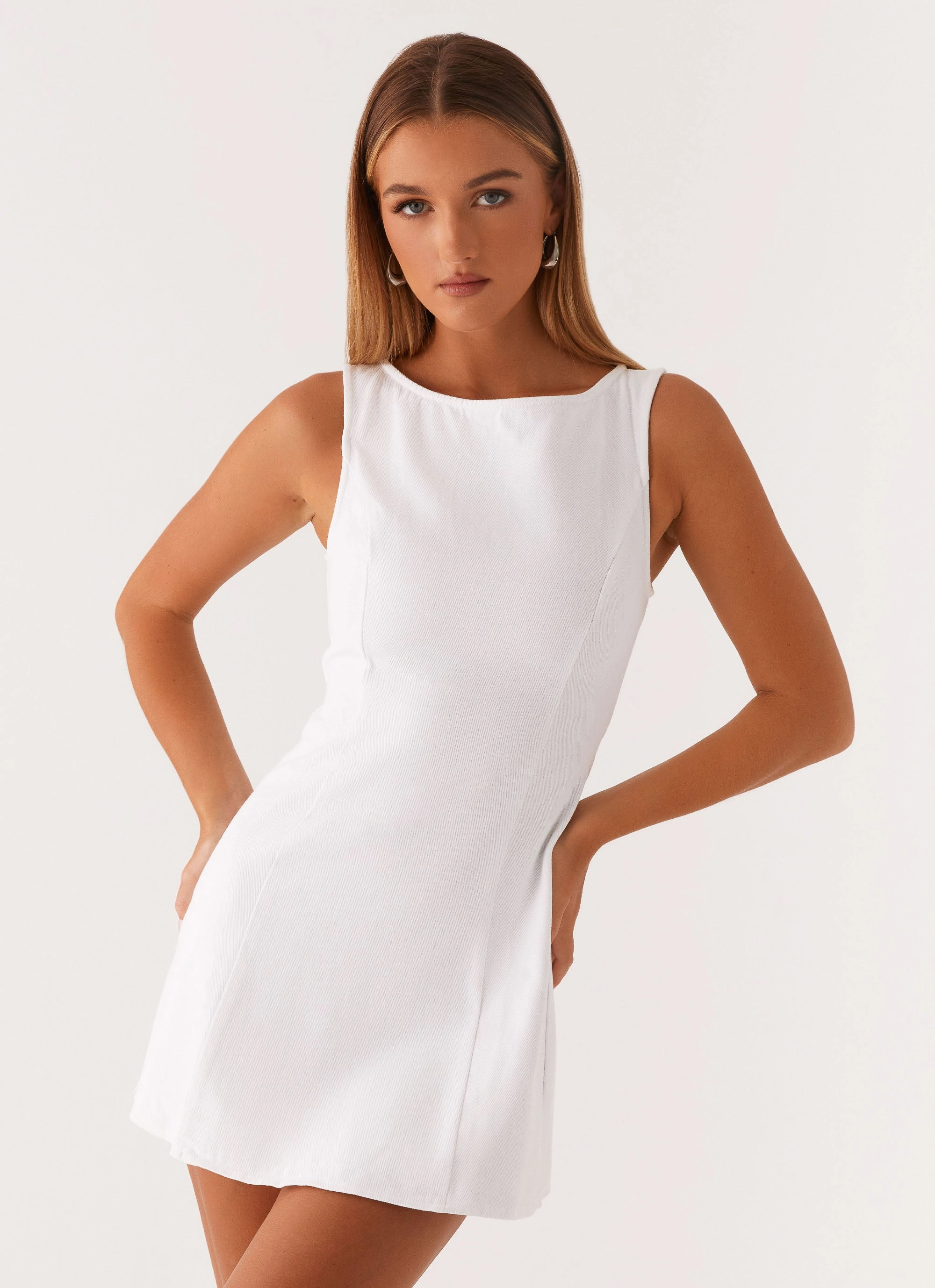 Rochelle Denim Mini Dress - White Joy Glow