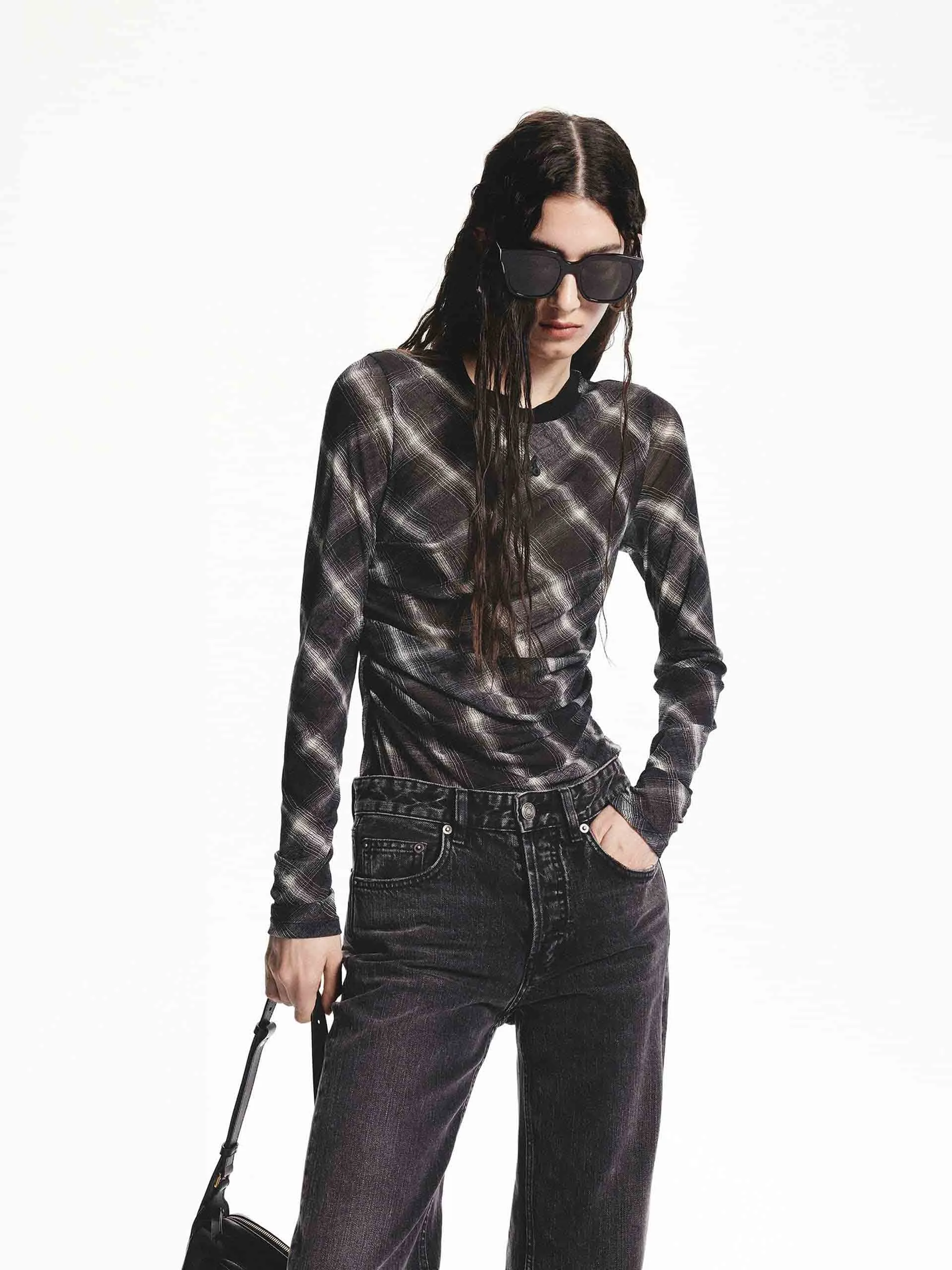 Anti Cling Fabric Trendy Pattern Round Neck Stretchy Top