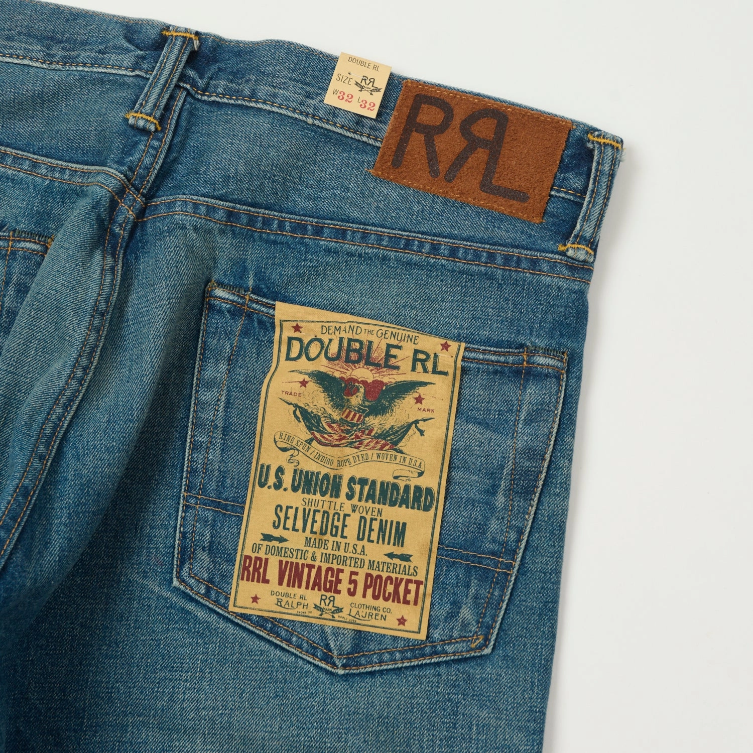 RRL 5-Pocket Selvedge Wide Straight Jean - Grandfalls Wash Garment Dyed Texture
