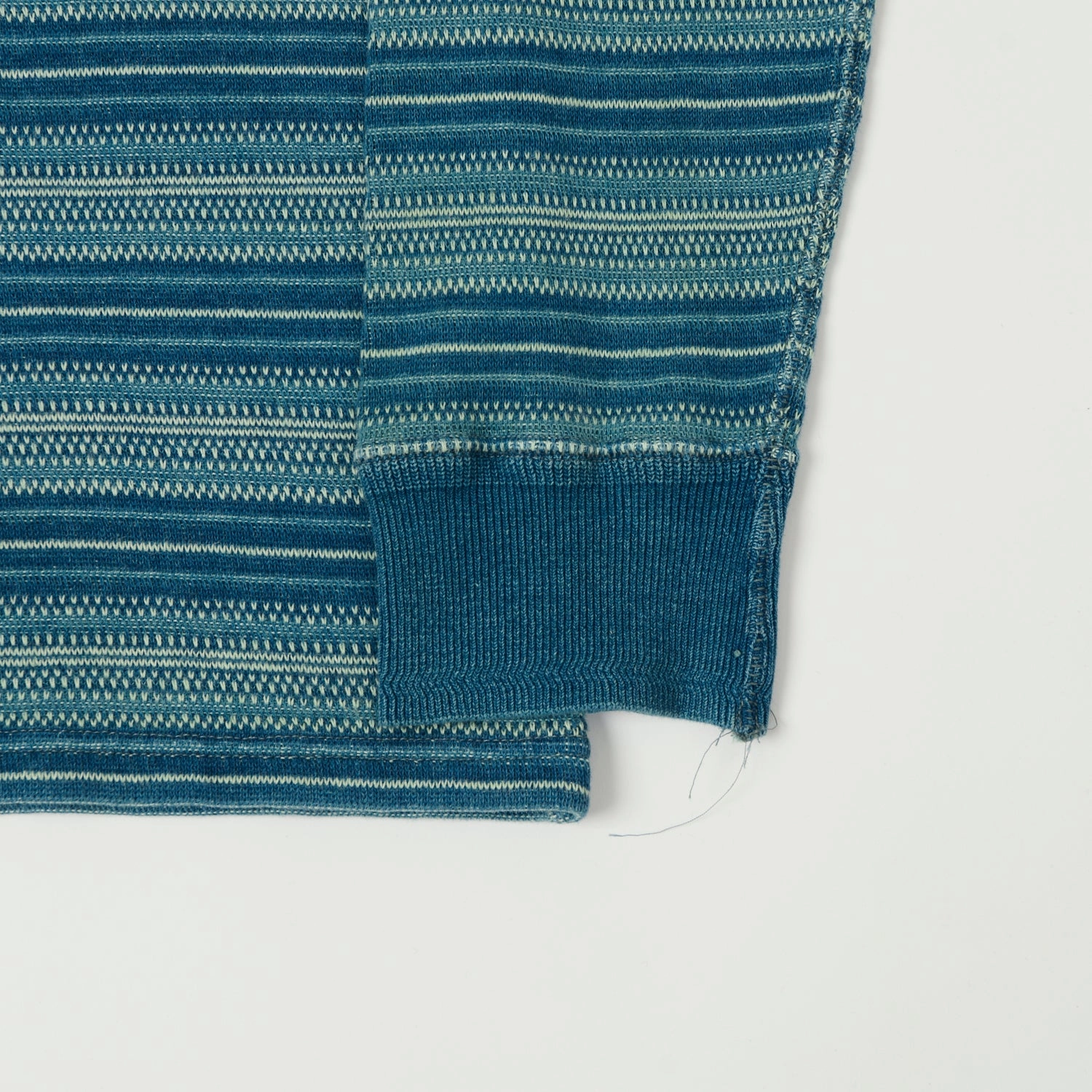 RRL Jacquard-Knit Thermal Henley - Indigo Stripe Comfy Casual
