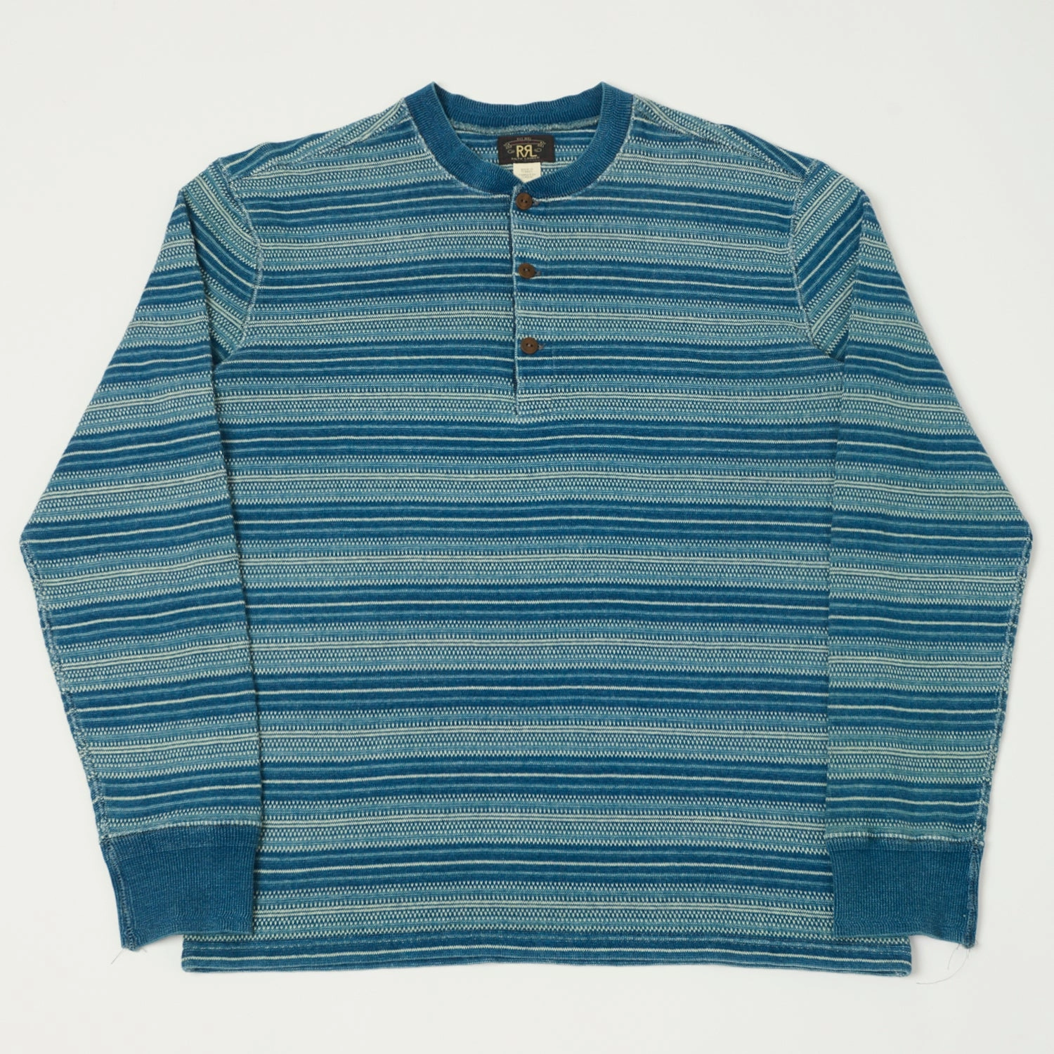 Timeless Style RRL Jacquard-Knit Thermal Henley - Indigo Stripe