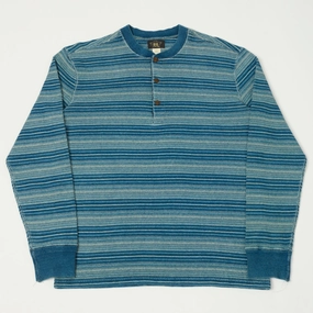 Timeless Style RRL Jacquard-Knit Thermal Henley - Indigo Stripe