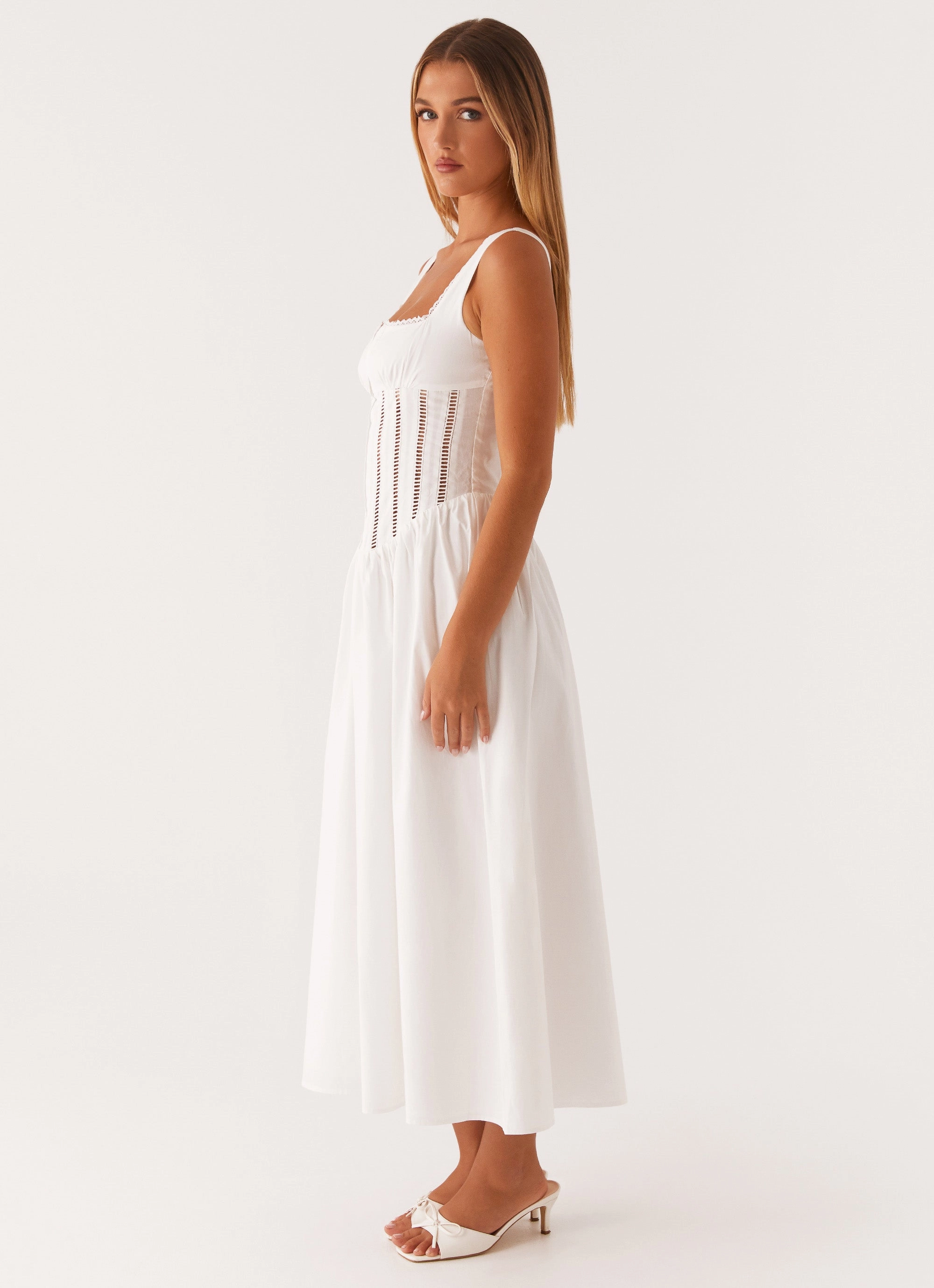Spring Vibe Functional Fit Waiting On You Midi Dress - White