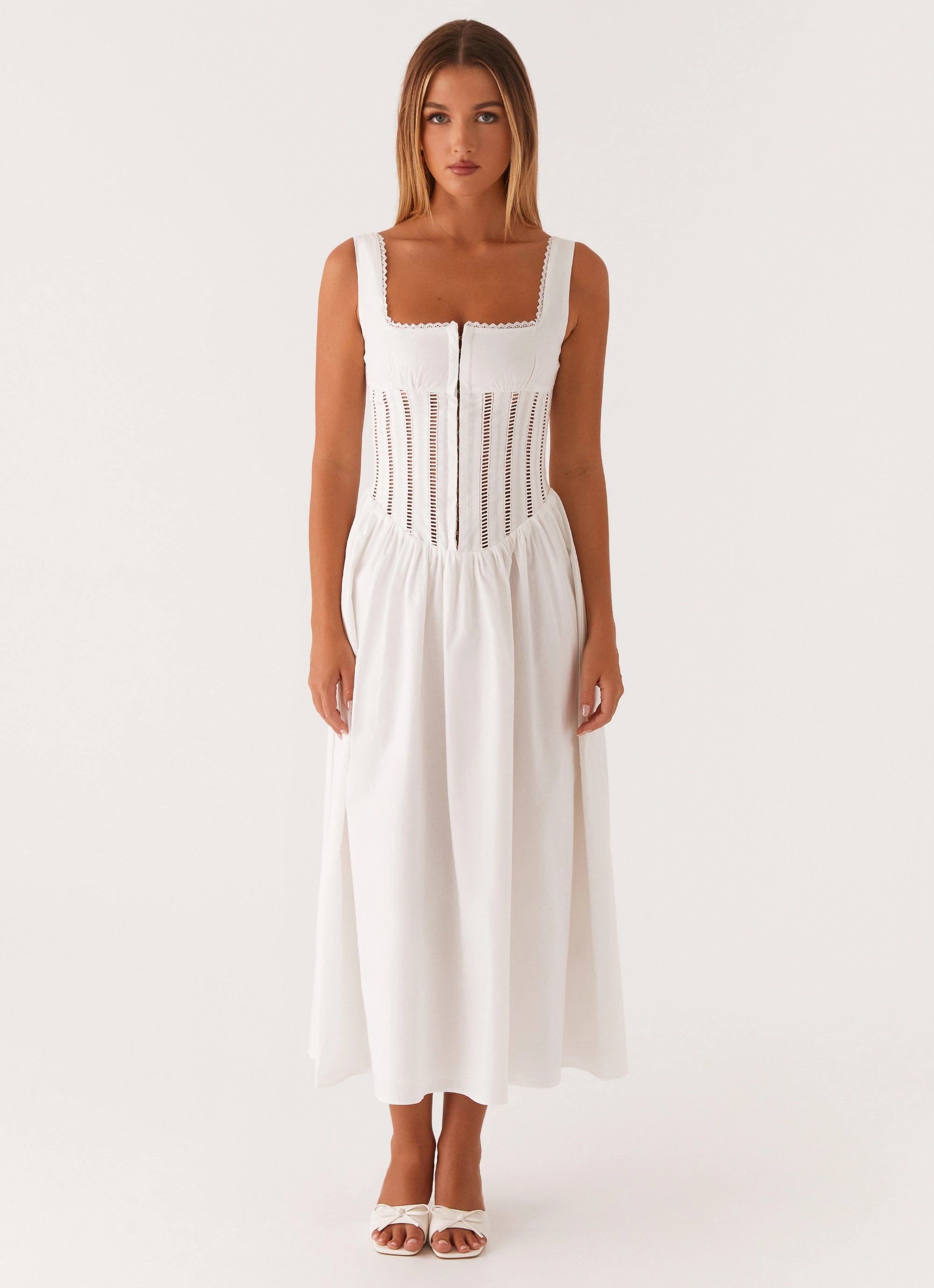 Cozy Style Elastic-Waist Waiting On You Midi Dress - White