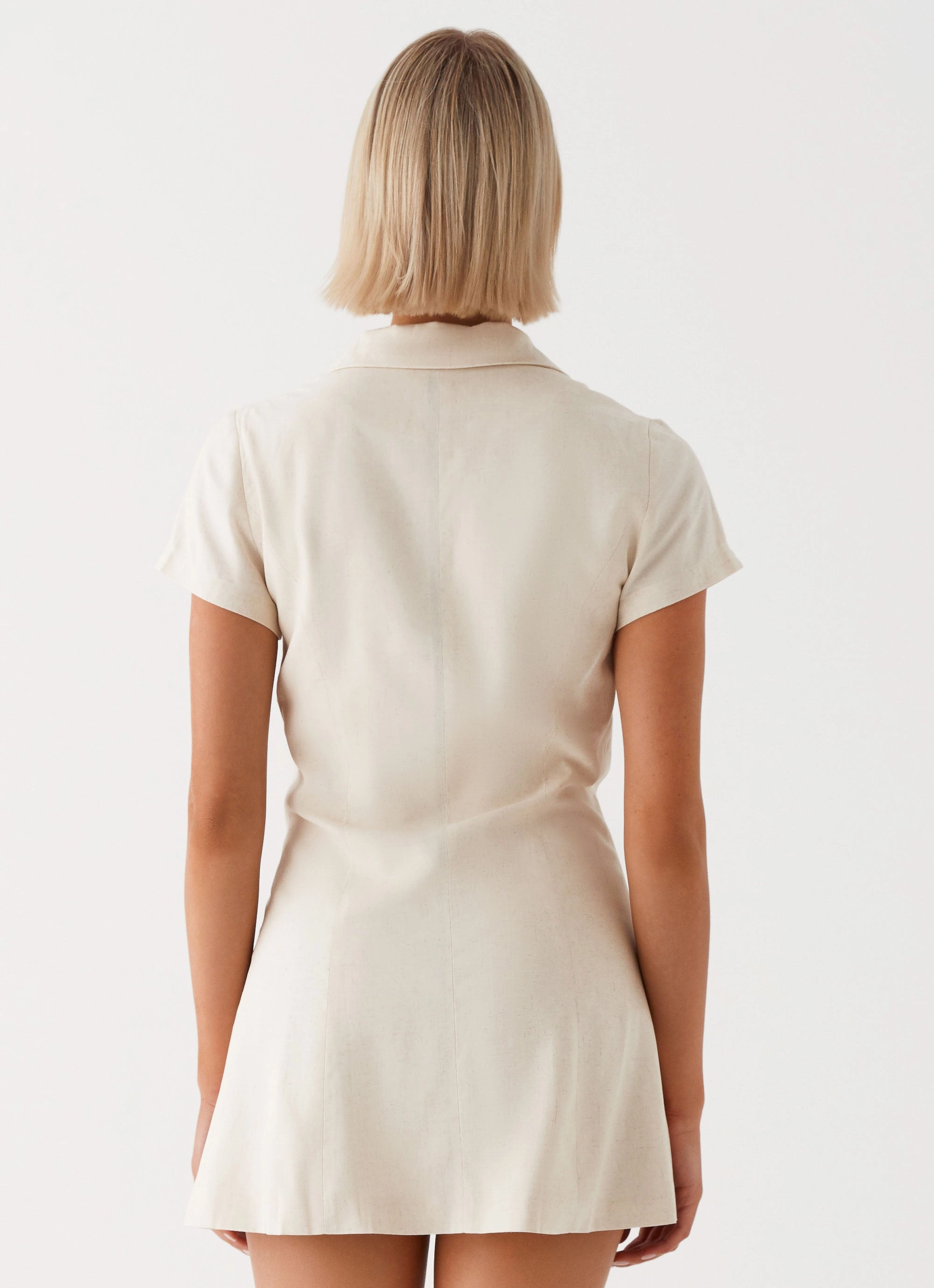 Russo Linen Mini Dress - Oatmeal Bride Side Elegant Everyday