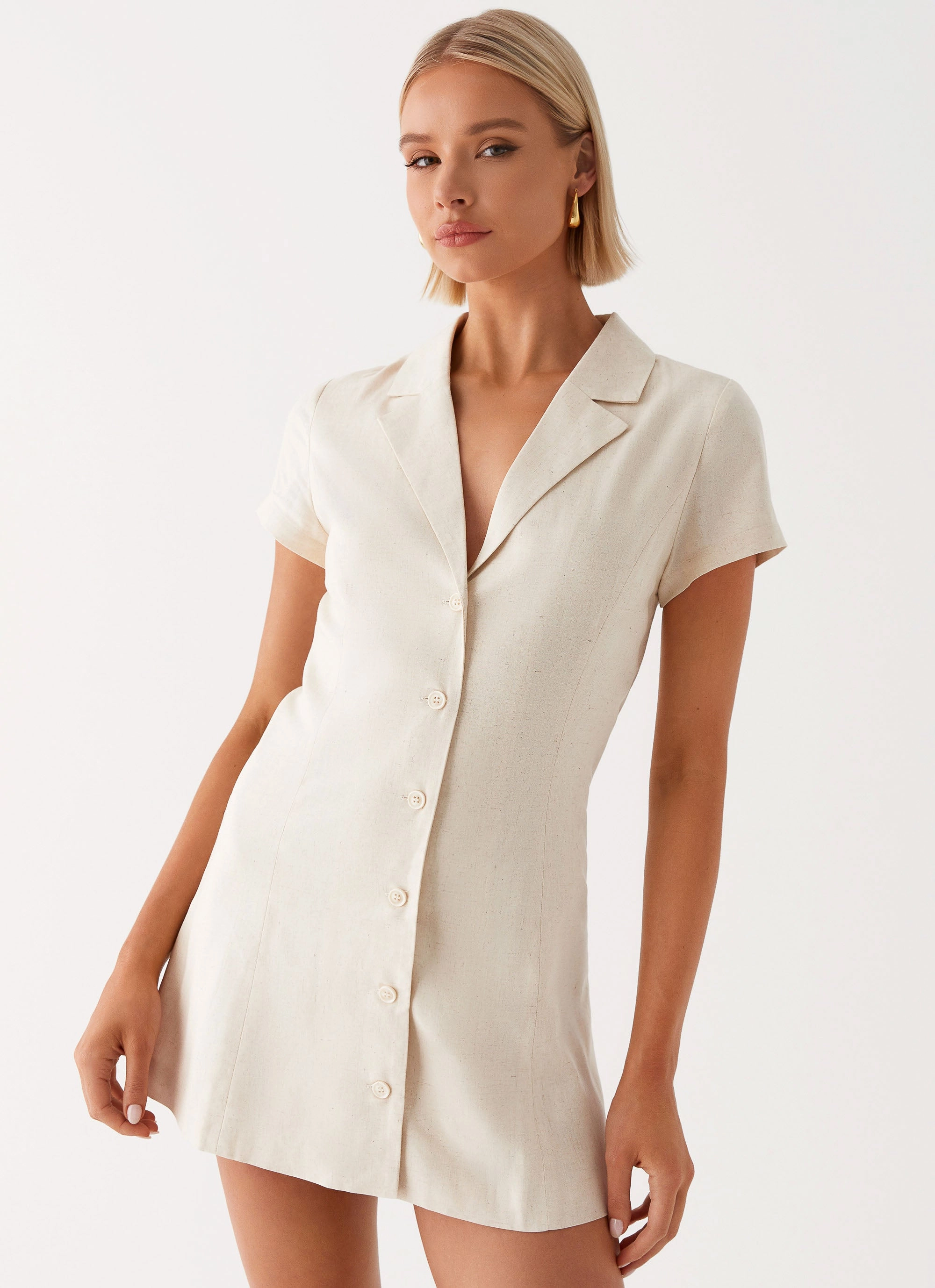 Russo Linen Mini Dress - Oatmeal Effortless Pair Lounge Feel