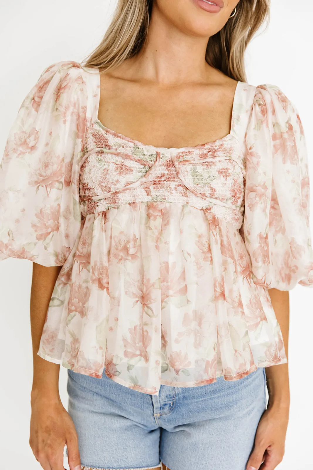 Saint Malo Floral Smocked Top in Peach *Final-Sale* Everyday Use All Day Comfort