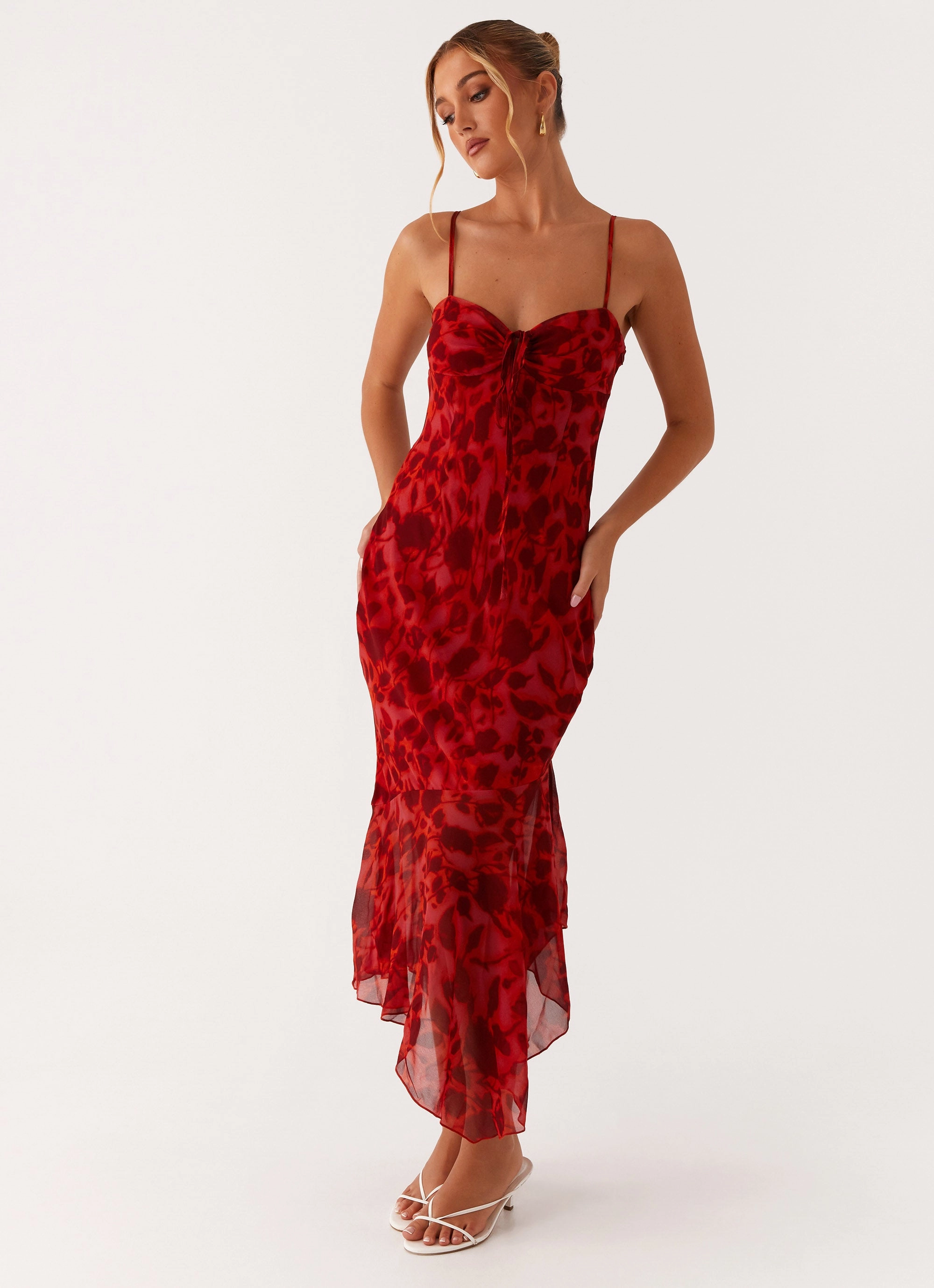 Sally Midi Dress - Deep Red Floral Trend Appeal