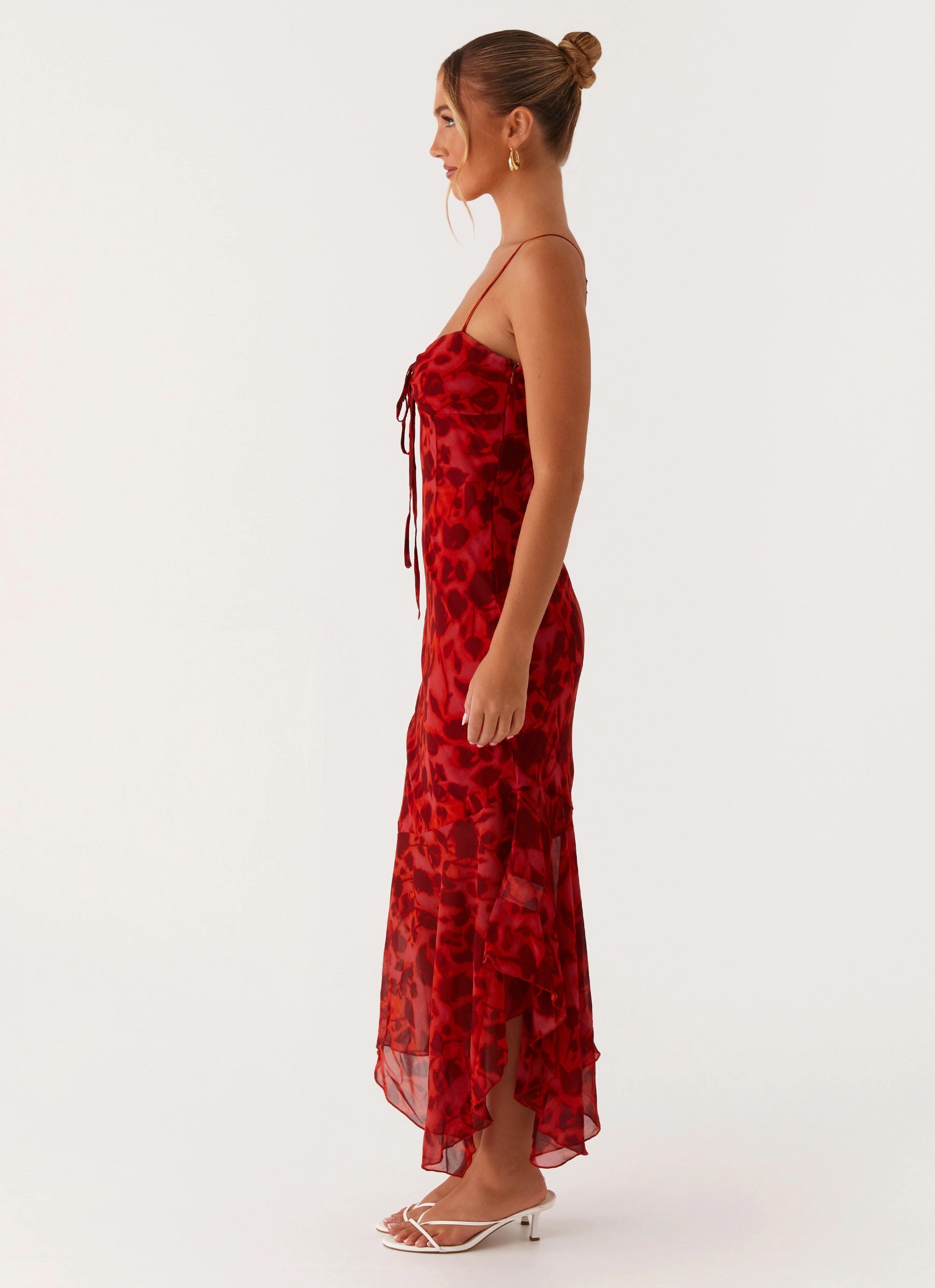 Stylish Comfort Sally Midi Dress - Deep Red Floral
