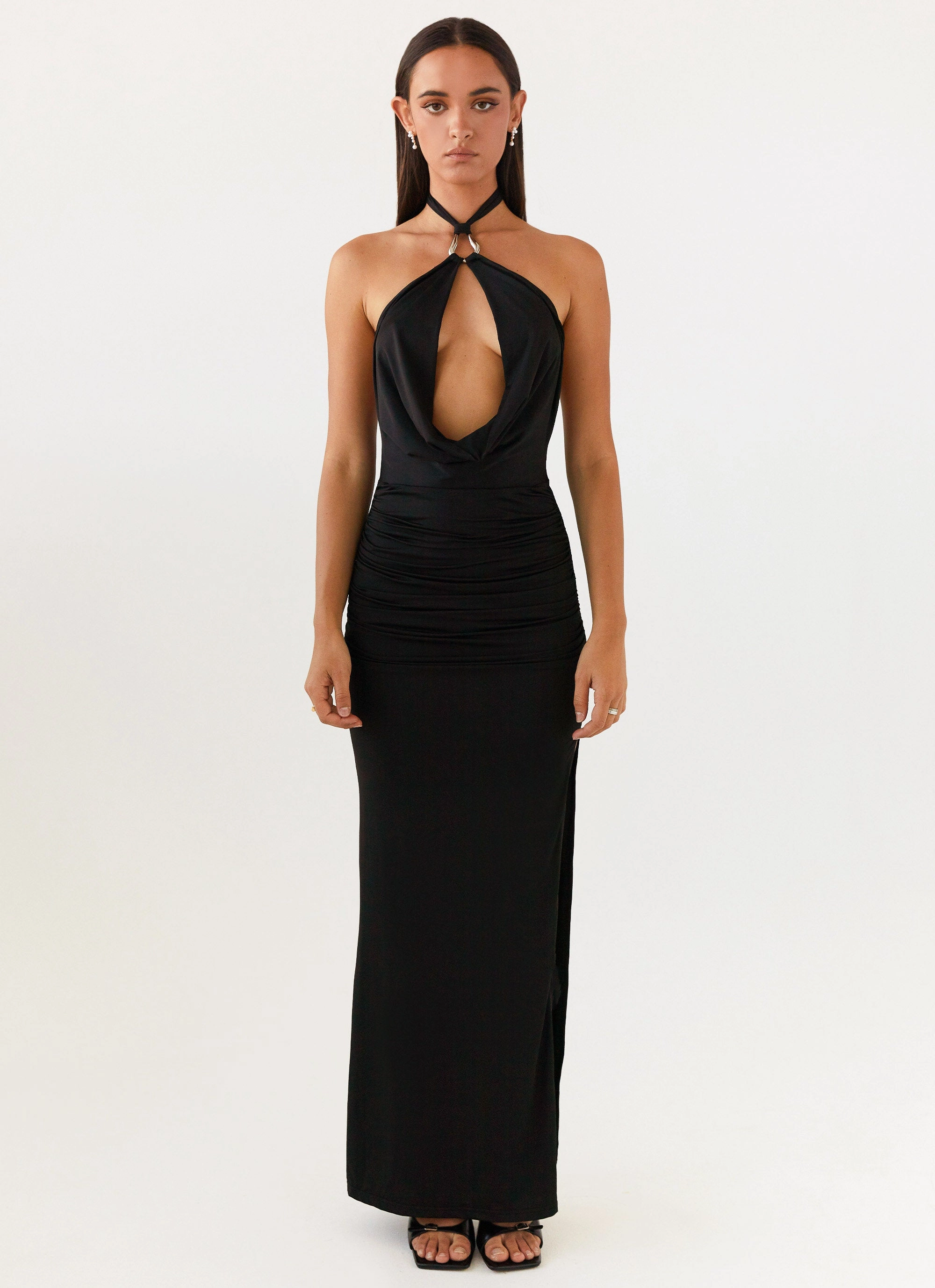 Samara Halterneck Maxi Dress - Black Soft Tones Texture Soft