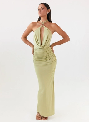 Fashionable appearance Samara Halterneck Maxi Dress - Sage