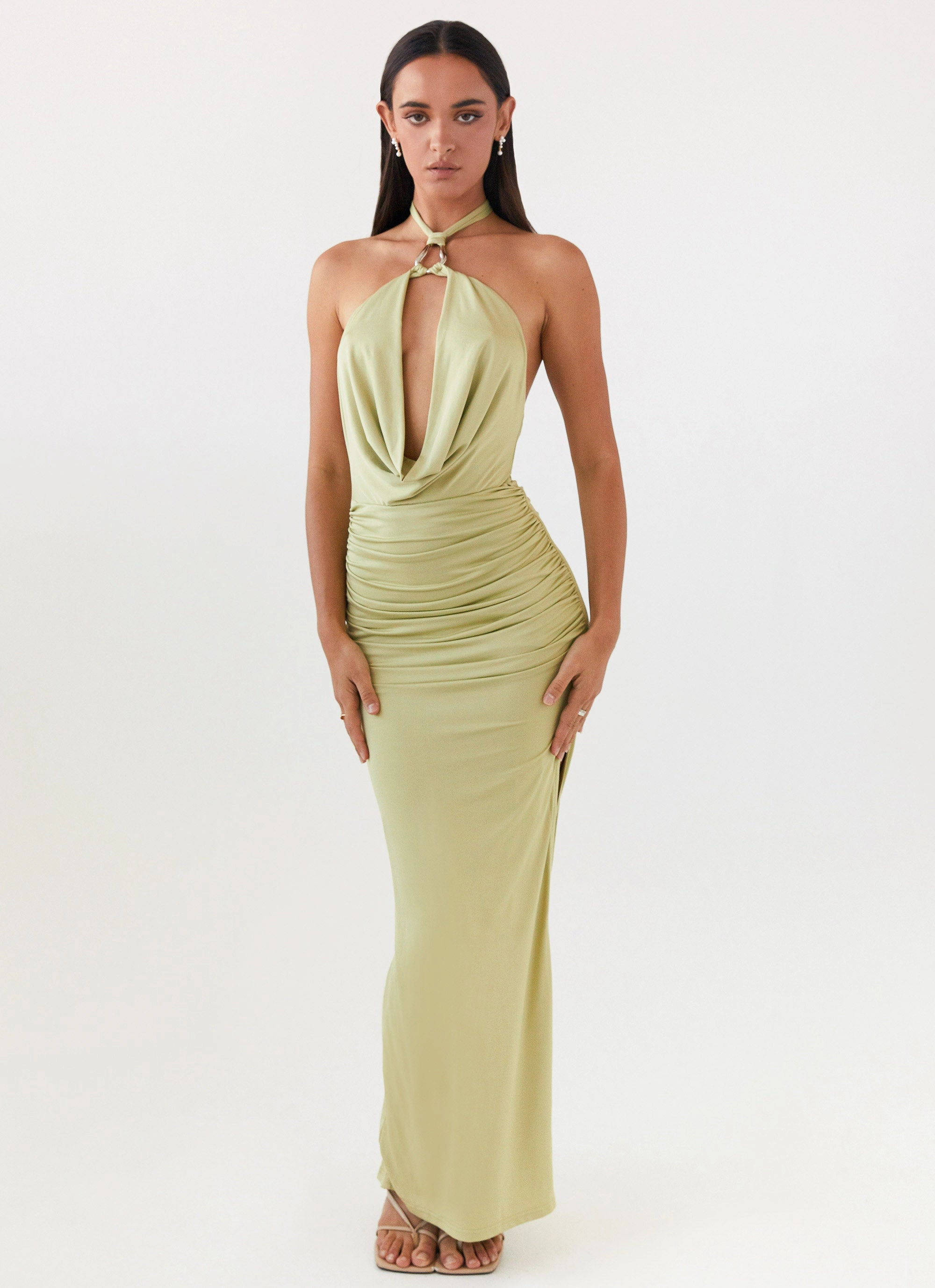 Fitted Mood Urban Style Samara Halterneck Maxi Dress - Sage